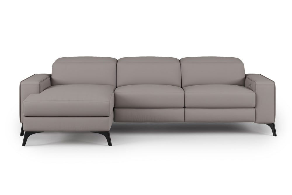 Valencia Esther Top Grain Leather Sofa, Three Seats with Left Chaise, Light Grey