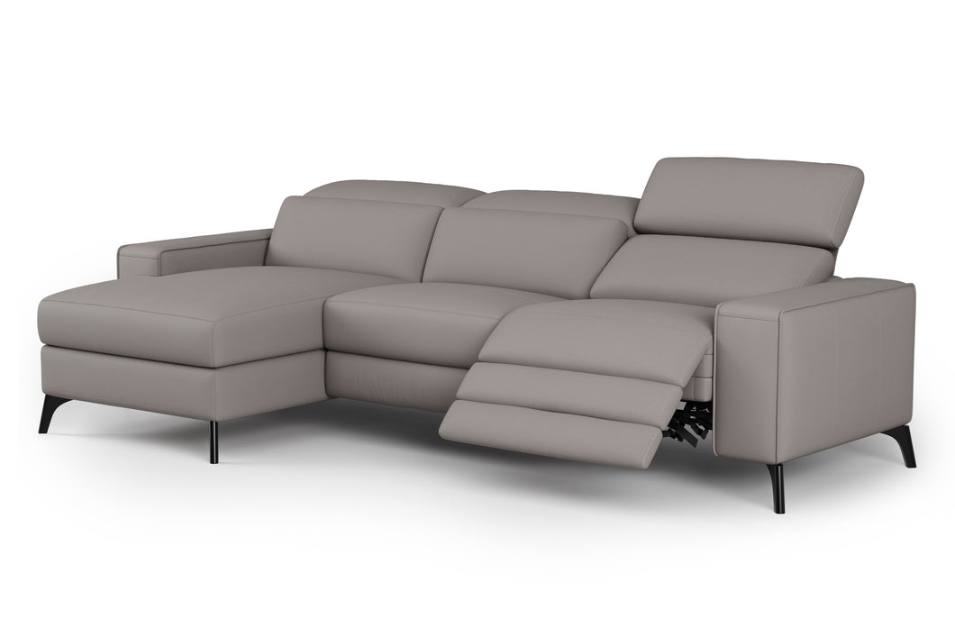 Valencia Esther Top Grain Leather Sofa, Three Seats with Left Chaise, Light Grey