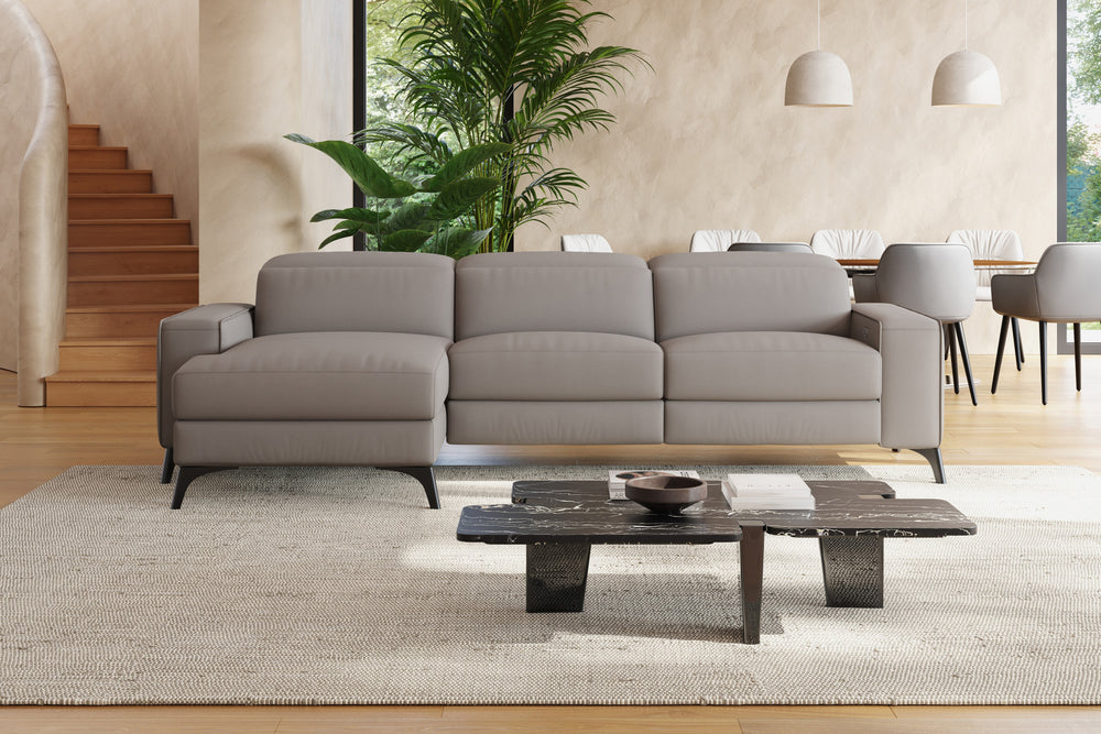 Valencia Esther Top Grain Leather Sofa, Three Seats with Left Chaise, Light Grey