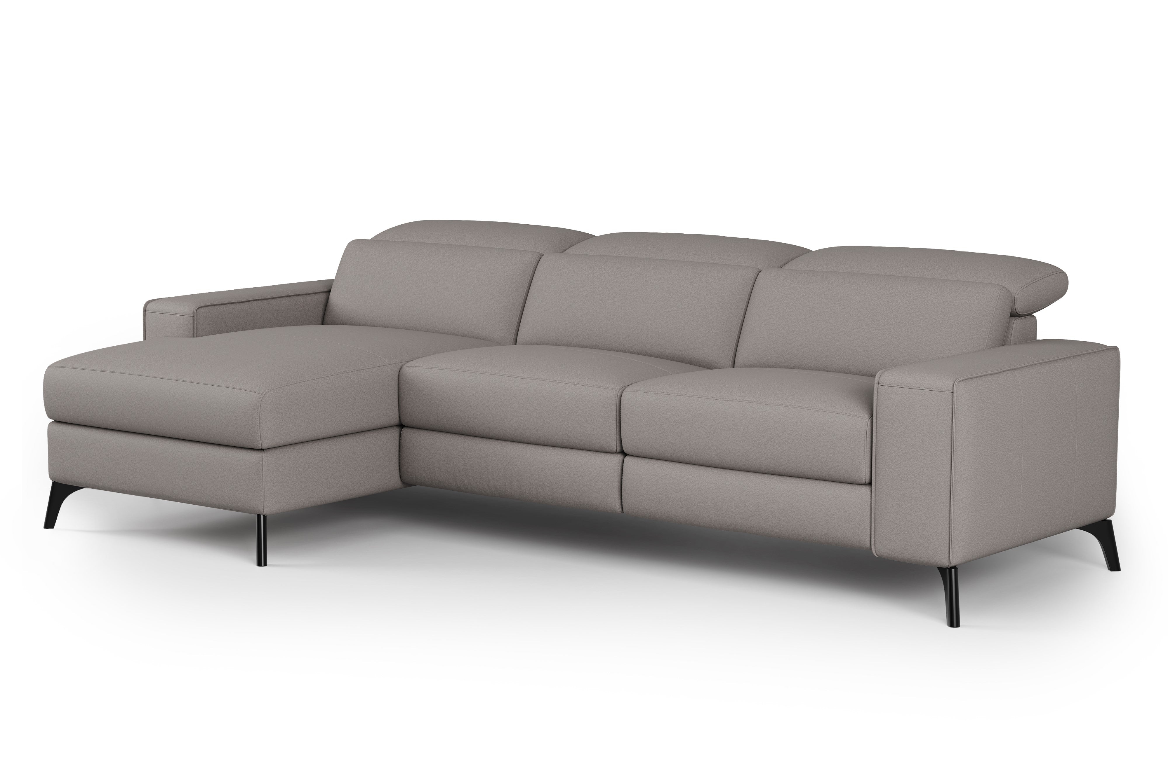 Valencia Esther Top Grain Leather Sofa, Three Seats with Left Chaise, Light Grey