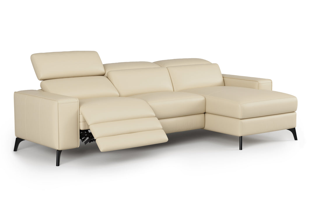 Valencia Esther Top Grain Leather Sofa, Three Seats with Right Chaise, Beige