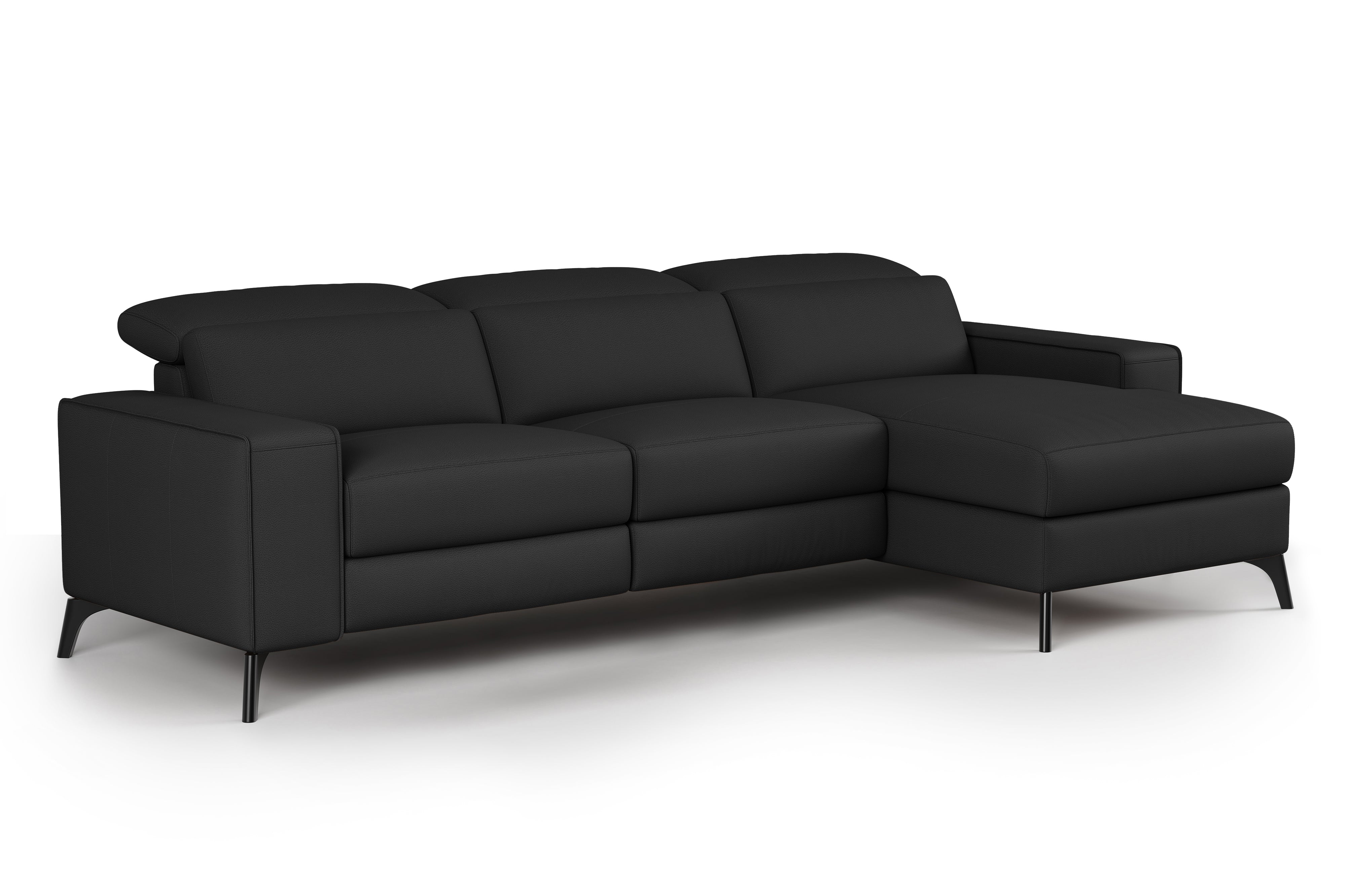 Valencia Esther Top Grain Leather Sofa, Three Seats with Right Chaise, Black