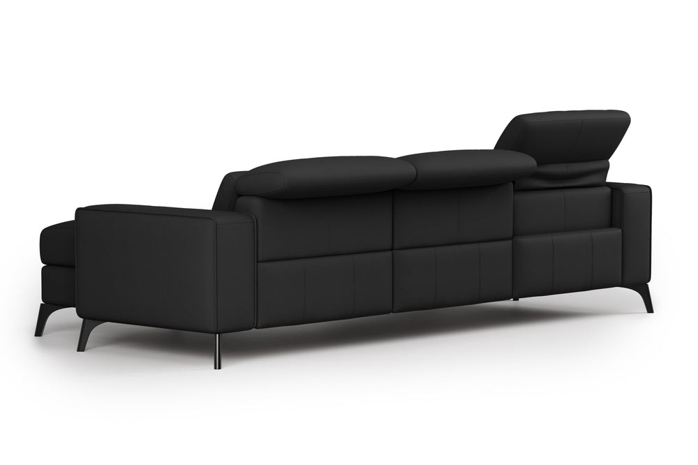 Valencia Esther Top Grain Leather Sofa, Three Seats with Right Chaise, Black