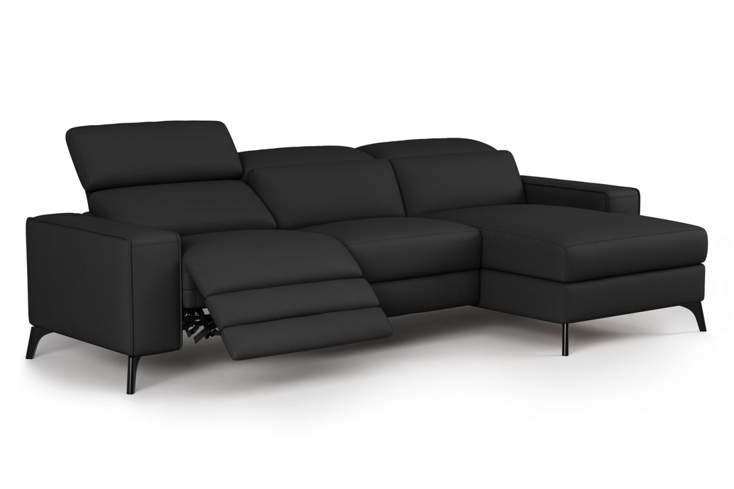 Valencia Esther Top Grain Leather Sofa, Three Seats with Right Chaise, Black