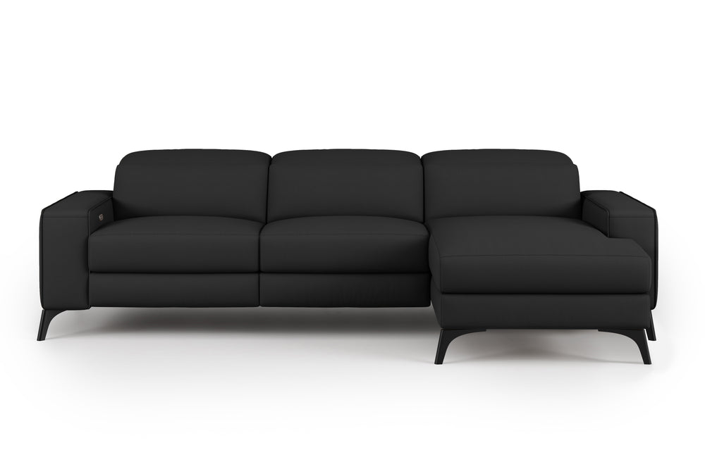 Valencia Esther Top Grain Leather Sofa, Three Seats with Right Chaise, Black