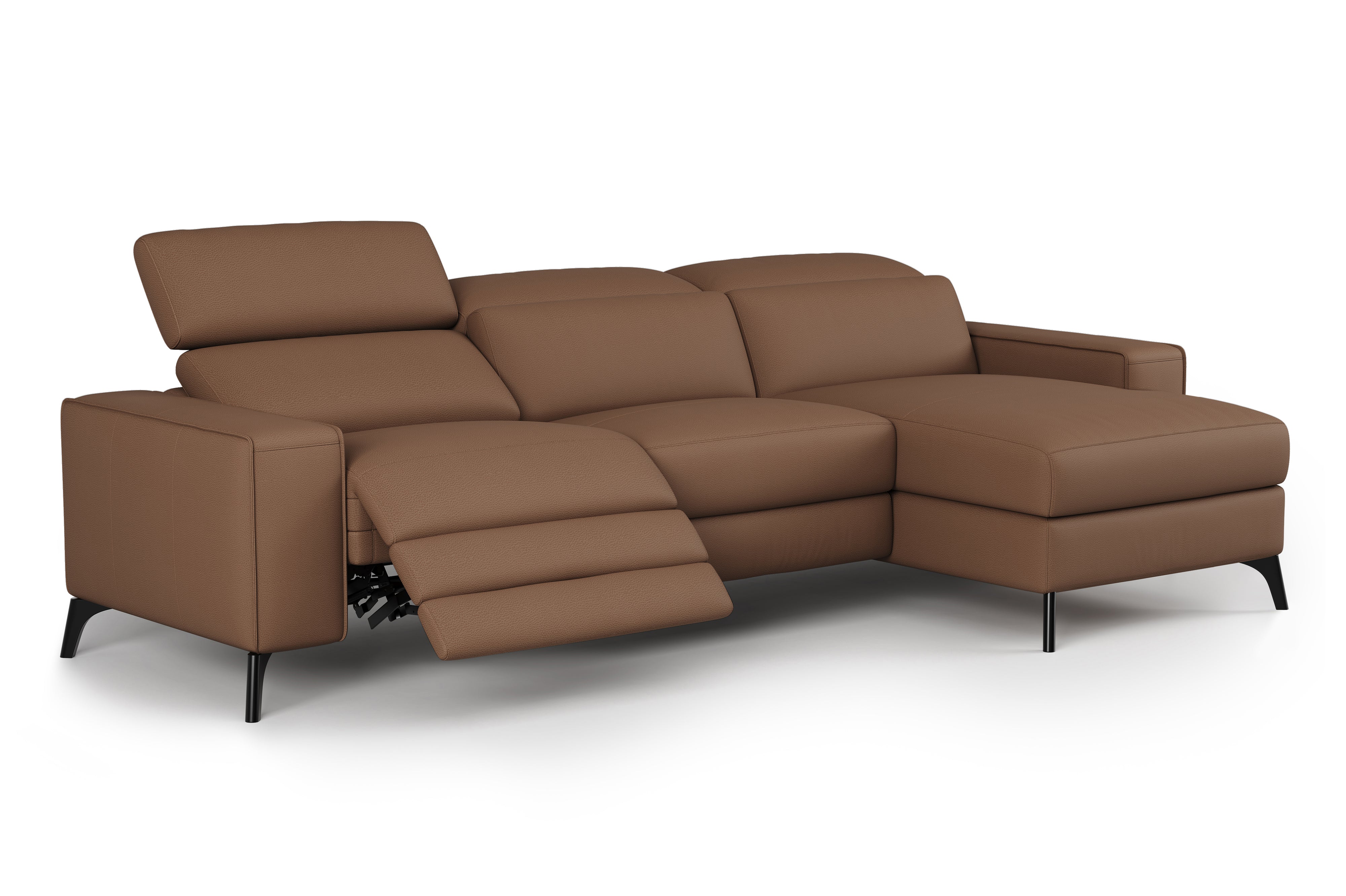 Valencia Esther Top Grain Leather Sofa, Three Seats with Right Chaise, Brown