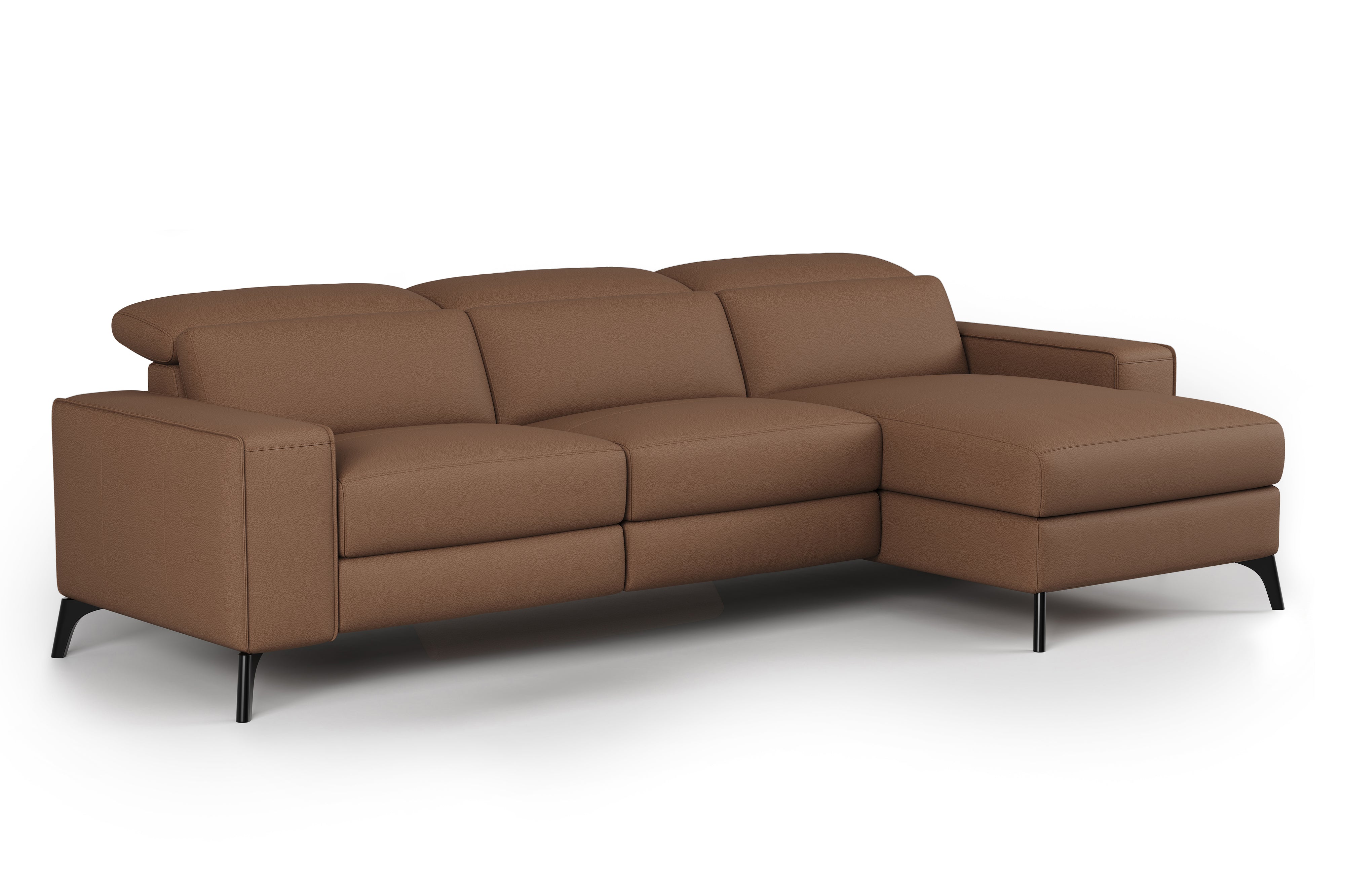 Valencia Esther Top Grain Leather Sofa, Three Seats with Right Chaise, Brown