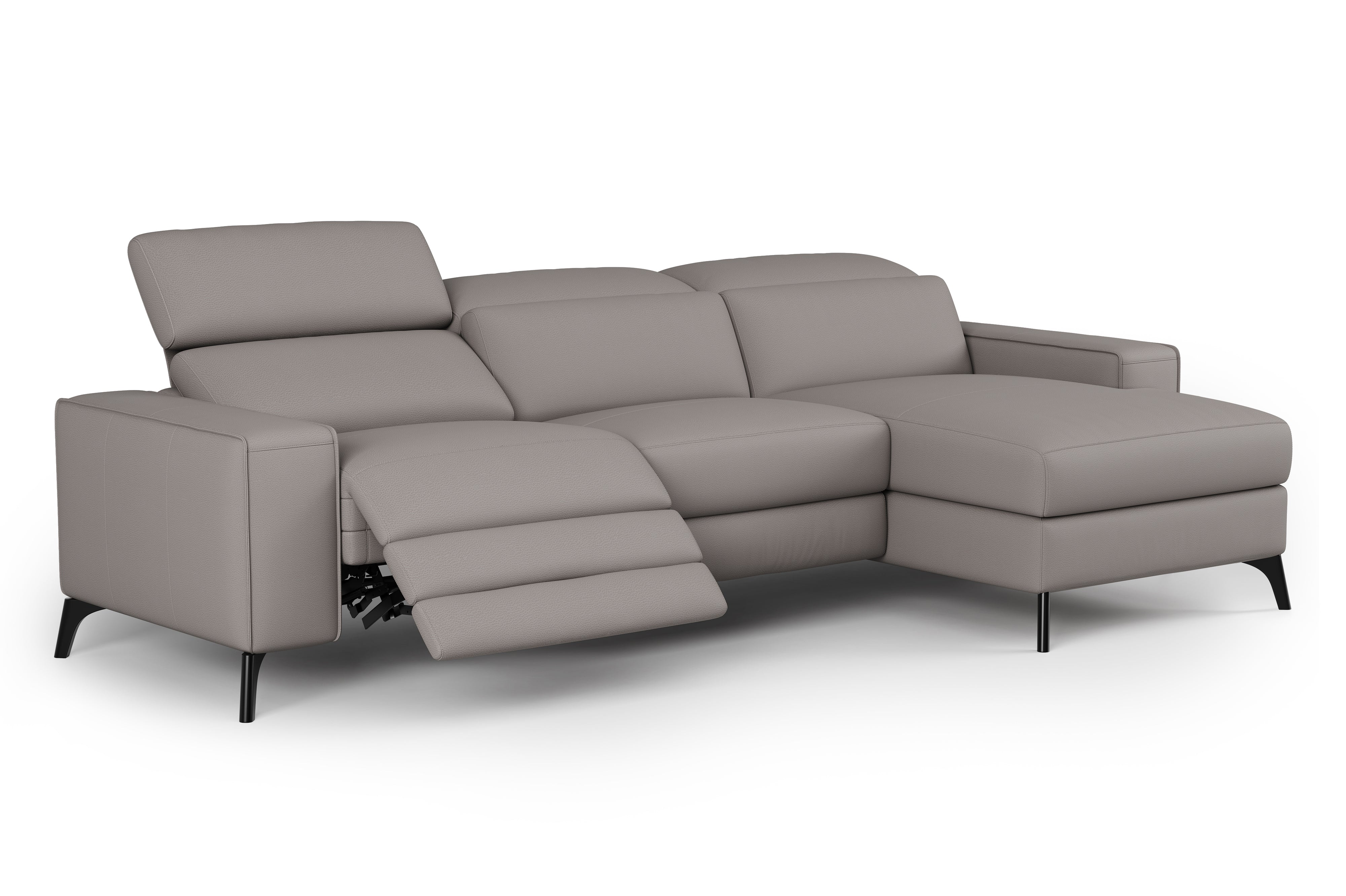 Valencia Esther Top Grain Leather Sofa, Three Seats with Right Chaise, Light Grey