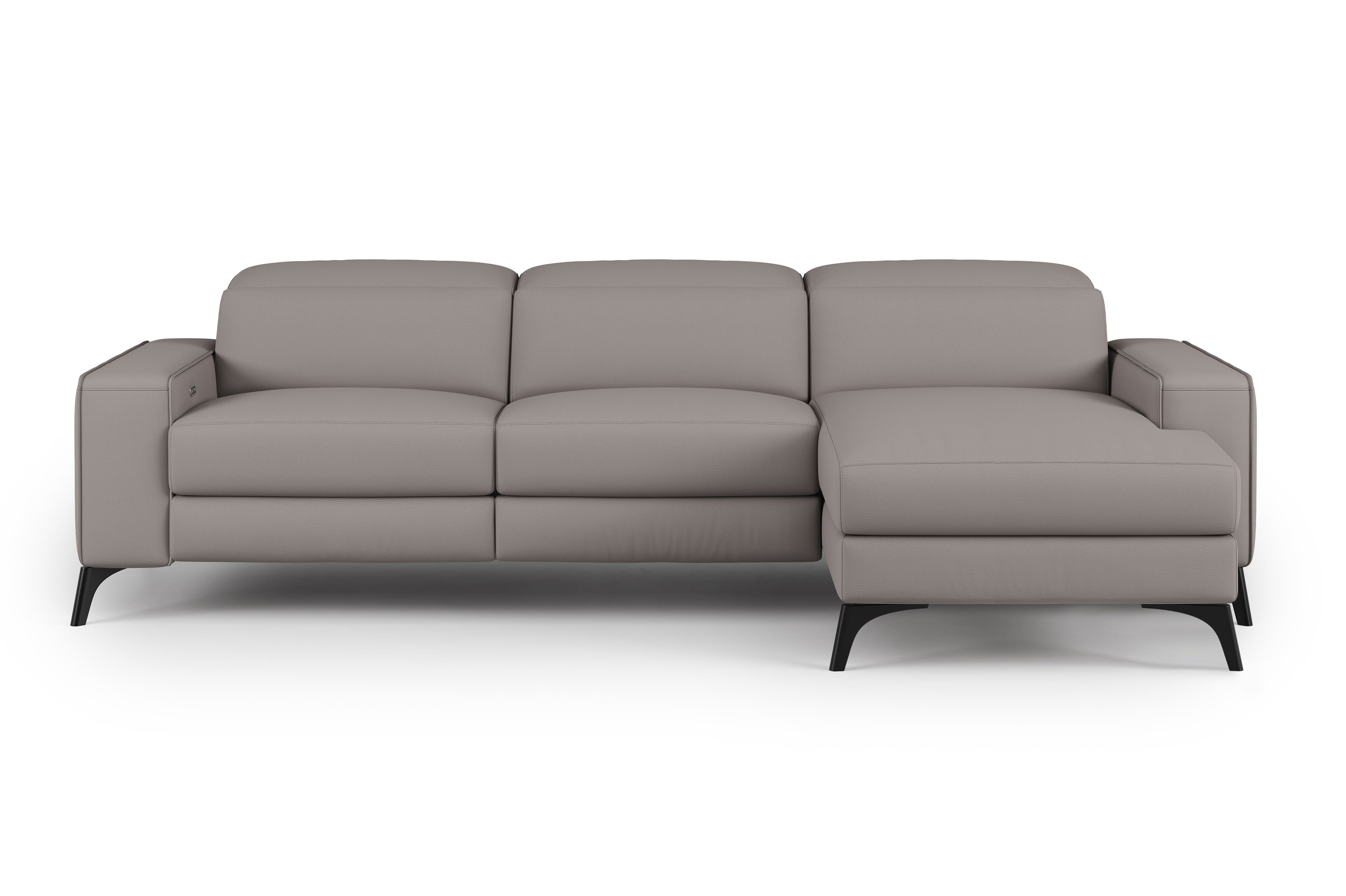 Valencia Esther Top Grain Leather Sofa, Three Seats with Right Chaise, Light Grey