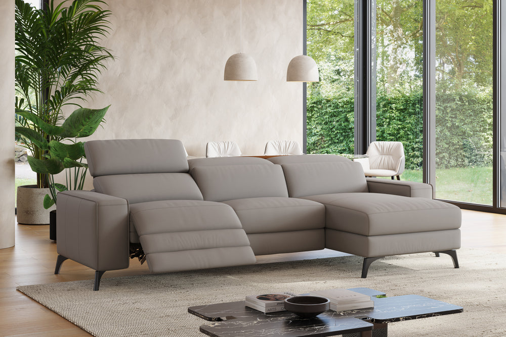 Valencia Esther Top Grain Leather Sofa, Three Seats with Right Chaise, Light Grey