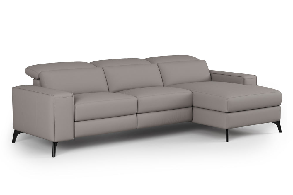 Valencia Esther Top Grain Leather Sofa, Three Seats with Right Chaise, Light Grey