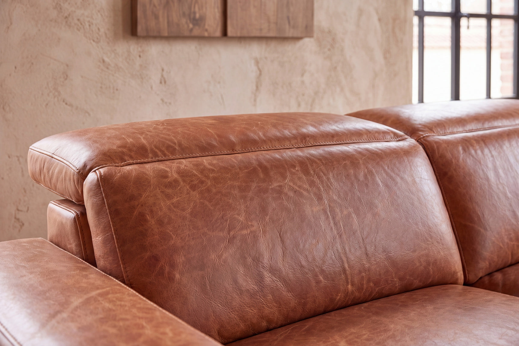 Esther Distressed Italian Aniline Leather Corner Recliner Sectional Sofa