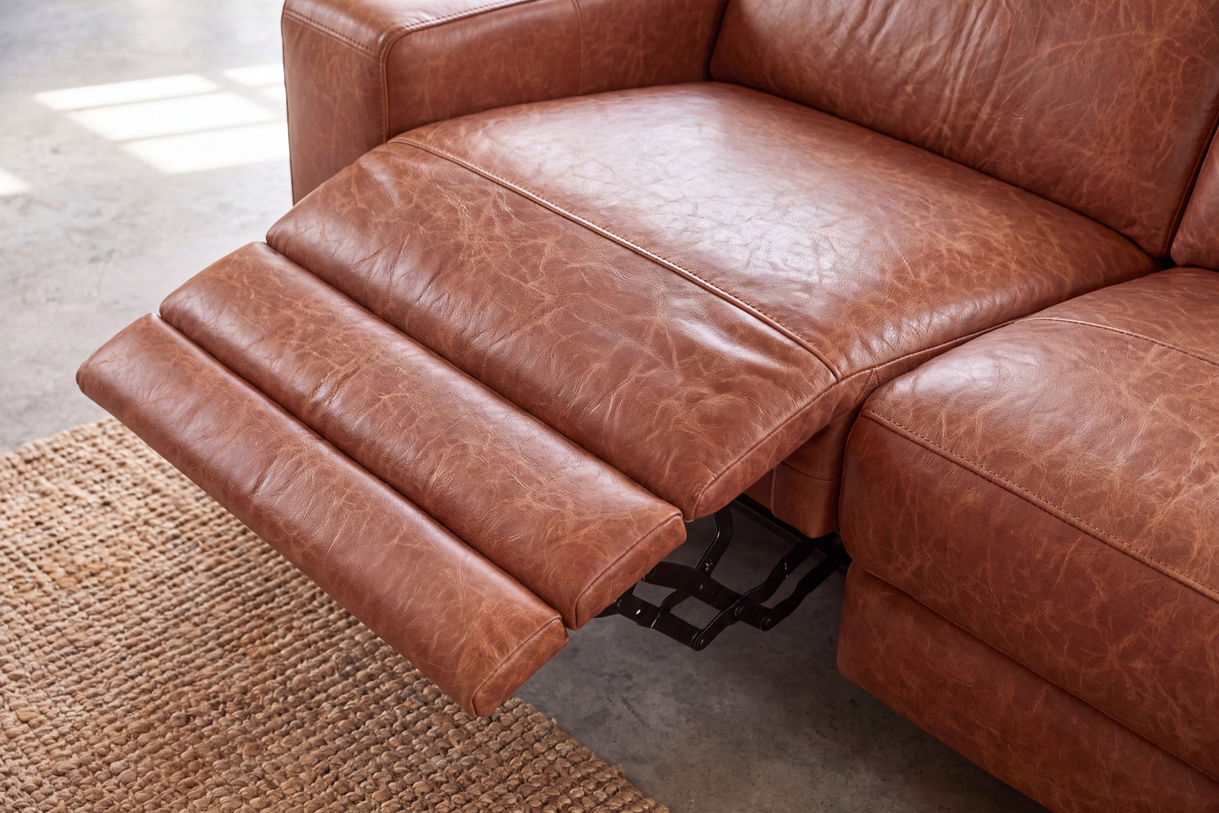 Esther Distressed Italian Aniline Leather Corner Recliner Sectional Sofa