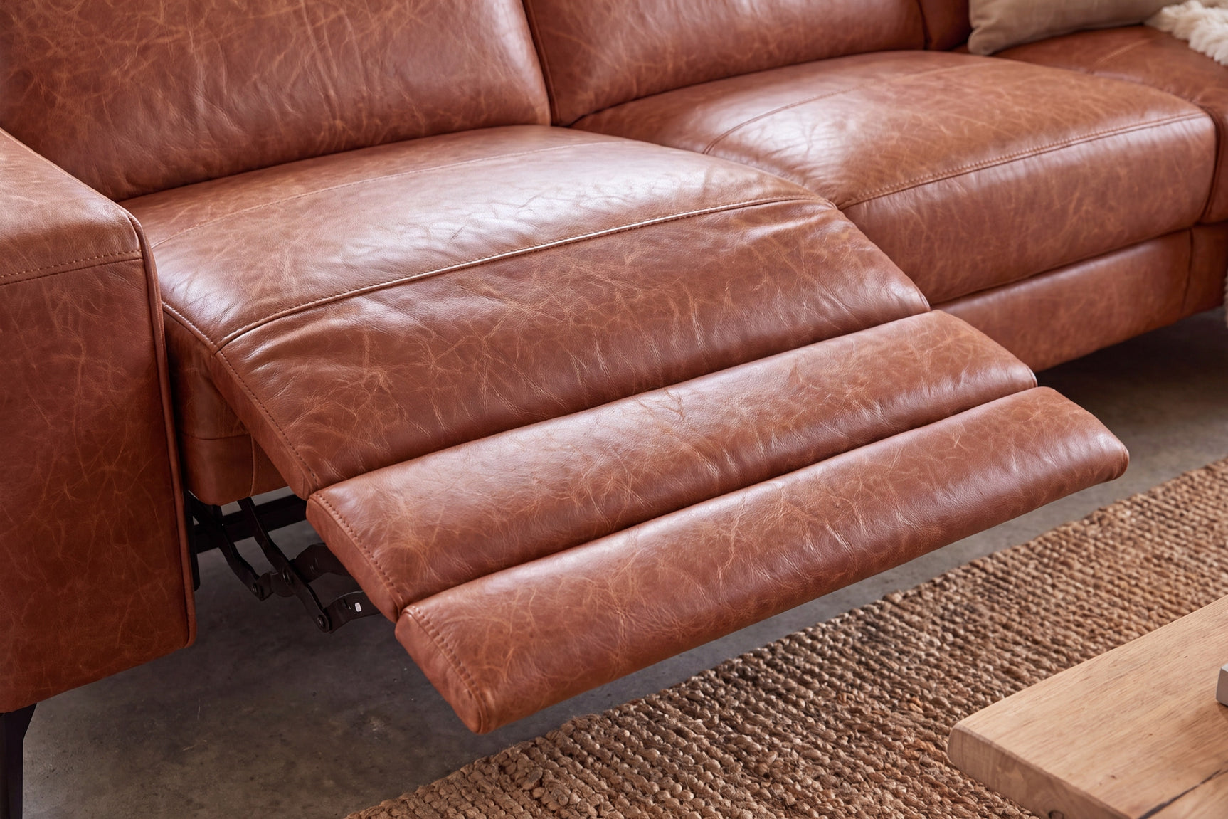 Esther Distressed Italian Aniline Leather Corner Recliner Sectional Sofa
