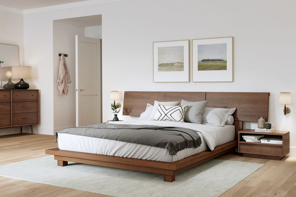 Valencia Faith Wide Headboard Wooden Queen Size Bed Frame, Walnut