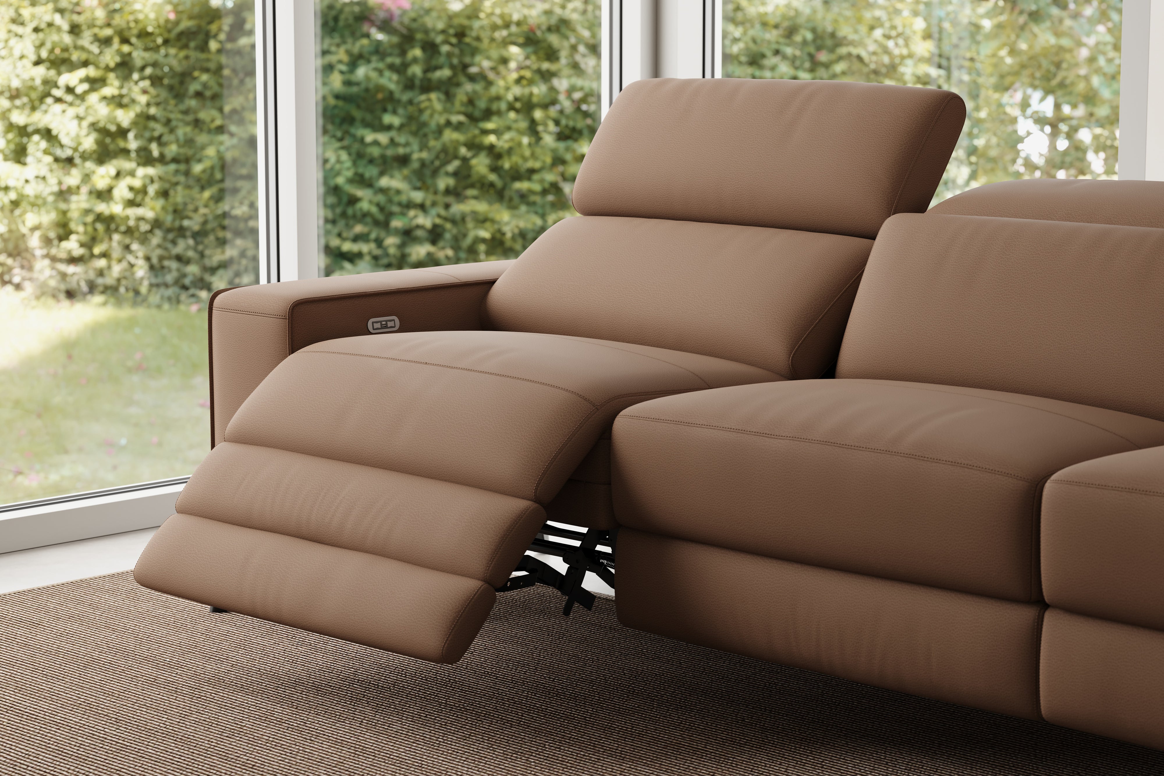 Valencia Esther Top Grain Leather Three Seats with Double Recliners Sofa, Brown