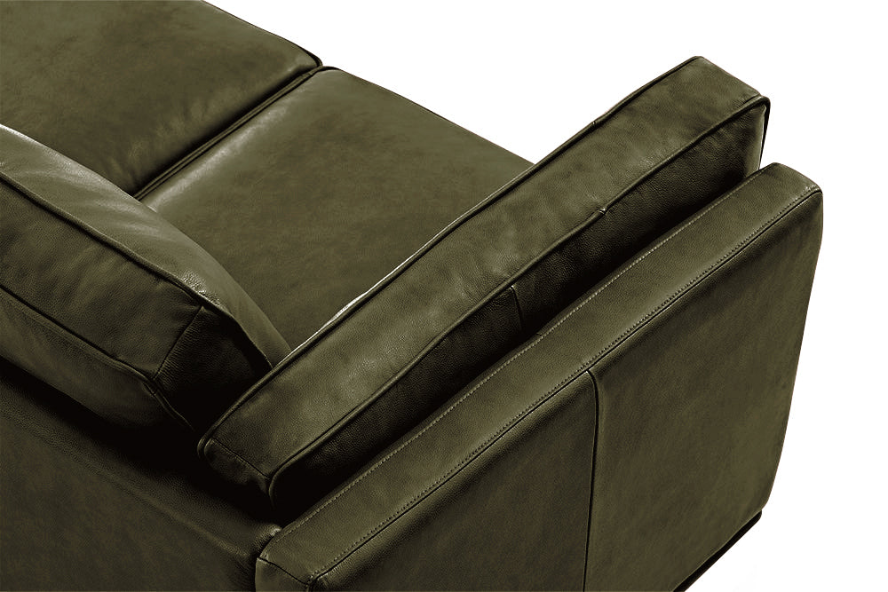 Valencia Artisan Top Grain Leather Three Seats with Left Chaise Leather Sofa, Olive Green