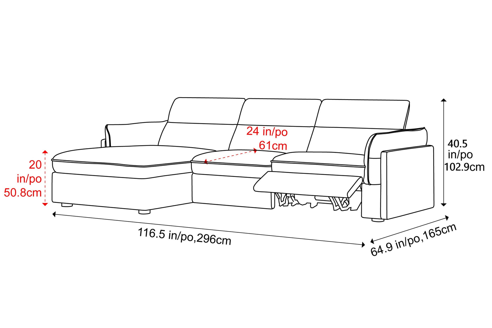 Fernanda Fabric Recliner Sectional Sofa