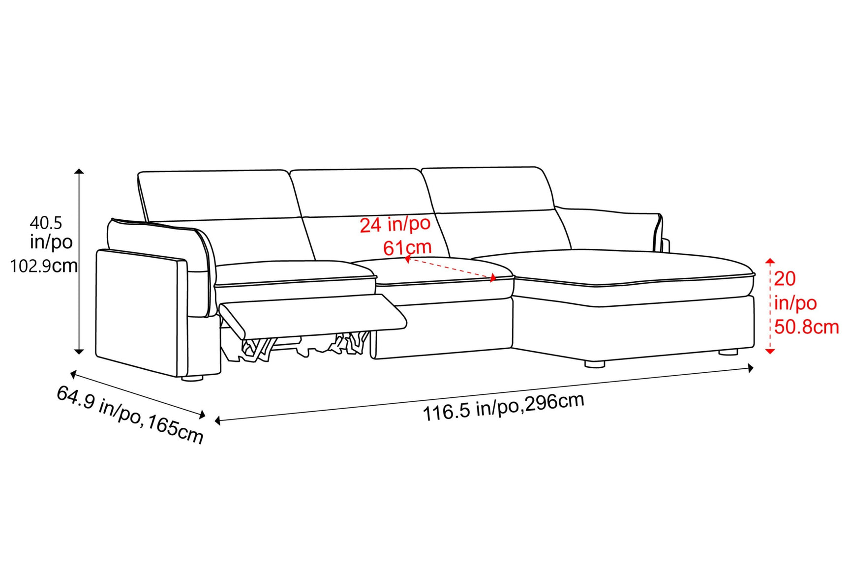 Fernanda Fabric Recliner Sectional Sofa