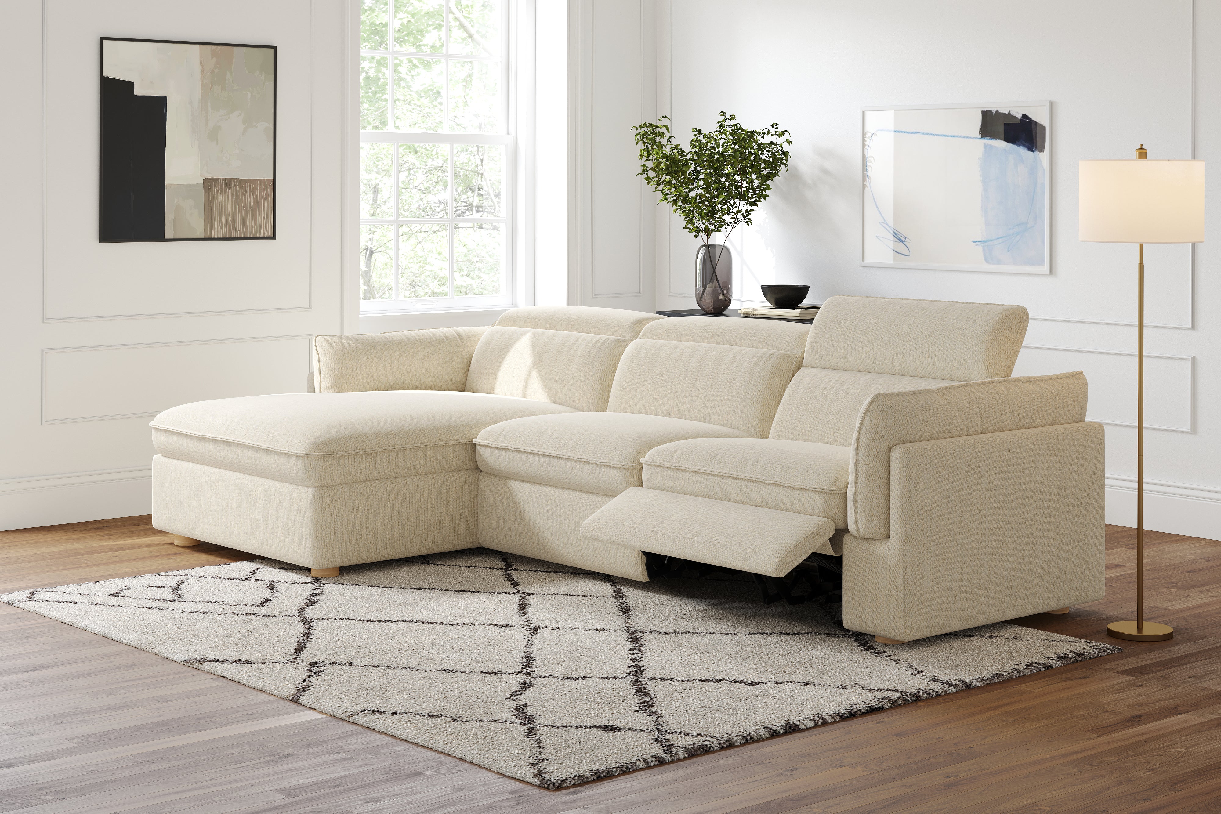 Valencia Fernanda Fabric Modular Sectional Sofa, Three Seats with Left Chaise, Beige