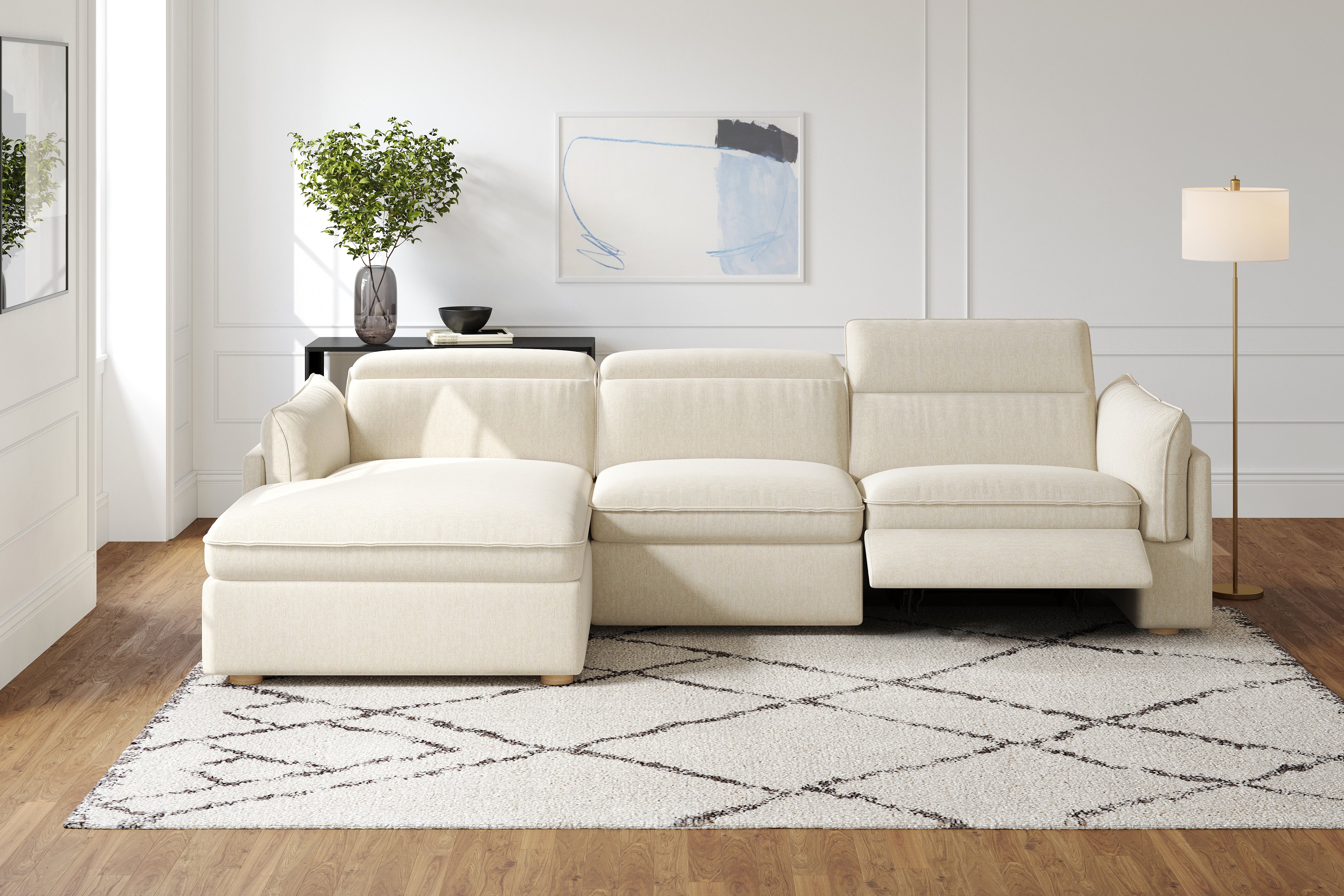 Valencia Fernanda Fabric Modular Sectional Sofa, Three Seats with Left Chaise, Beige