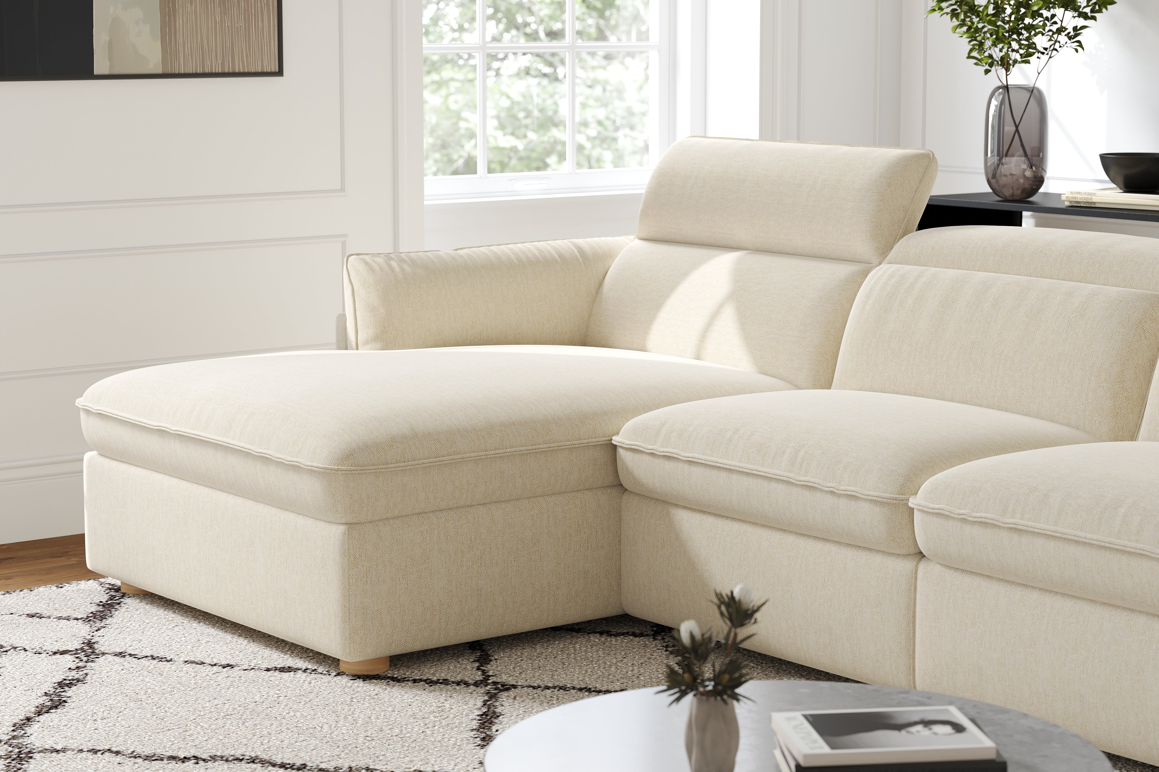 Valencia Fernanda Fabric Modular Sectional Sofa, Three Seats with Left Chaise, Beige