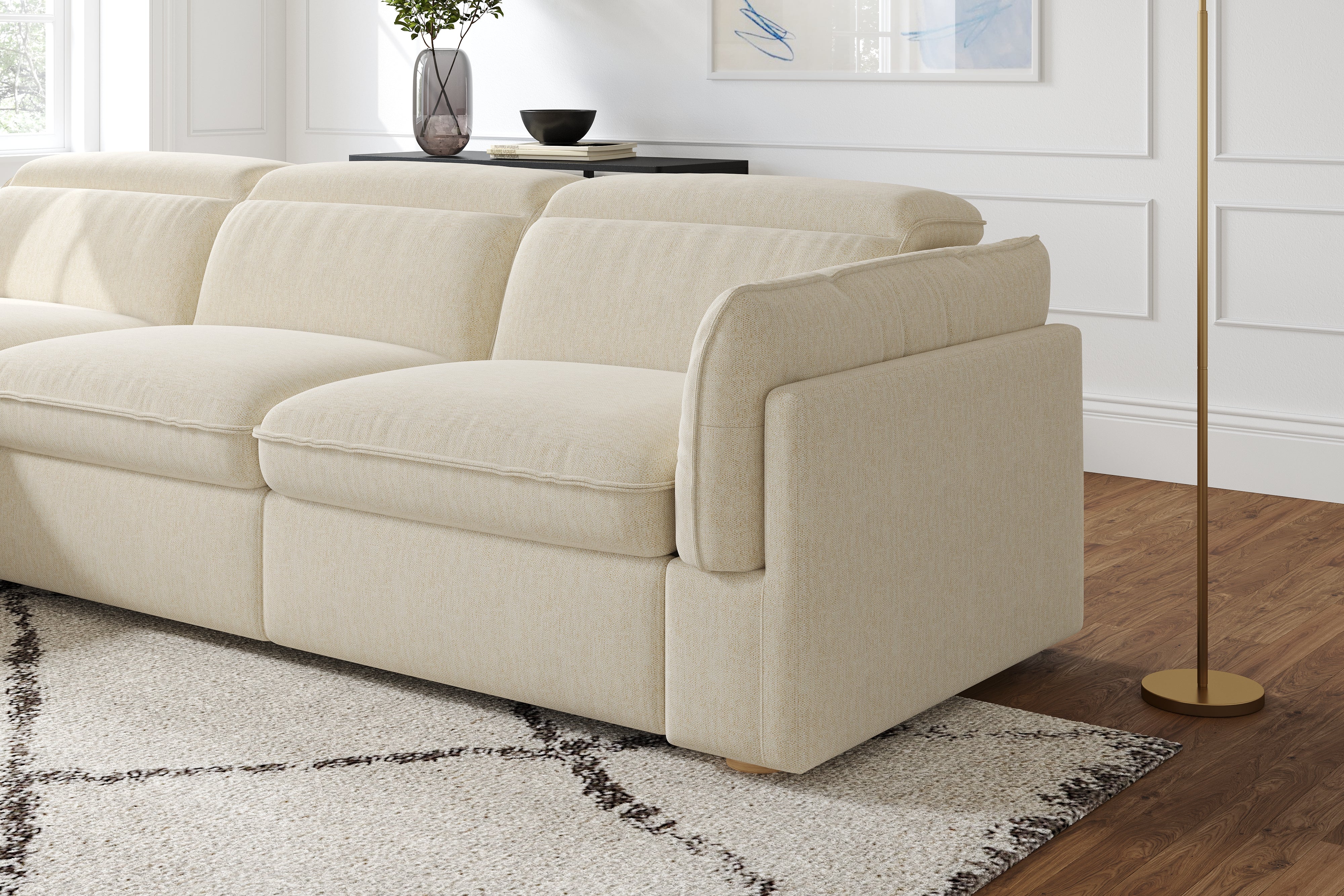 Valencia Fernanda Fabric Modular Sectional Sofa, Three Seats with Left Chaise, Beige