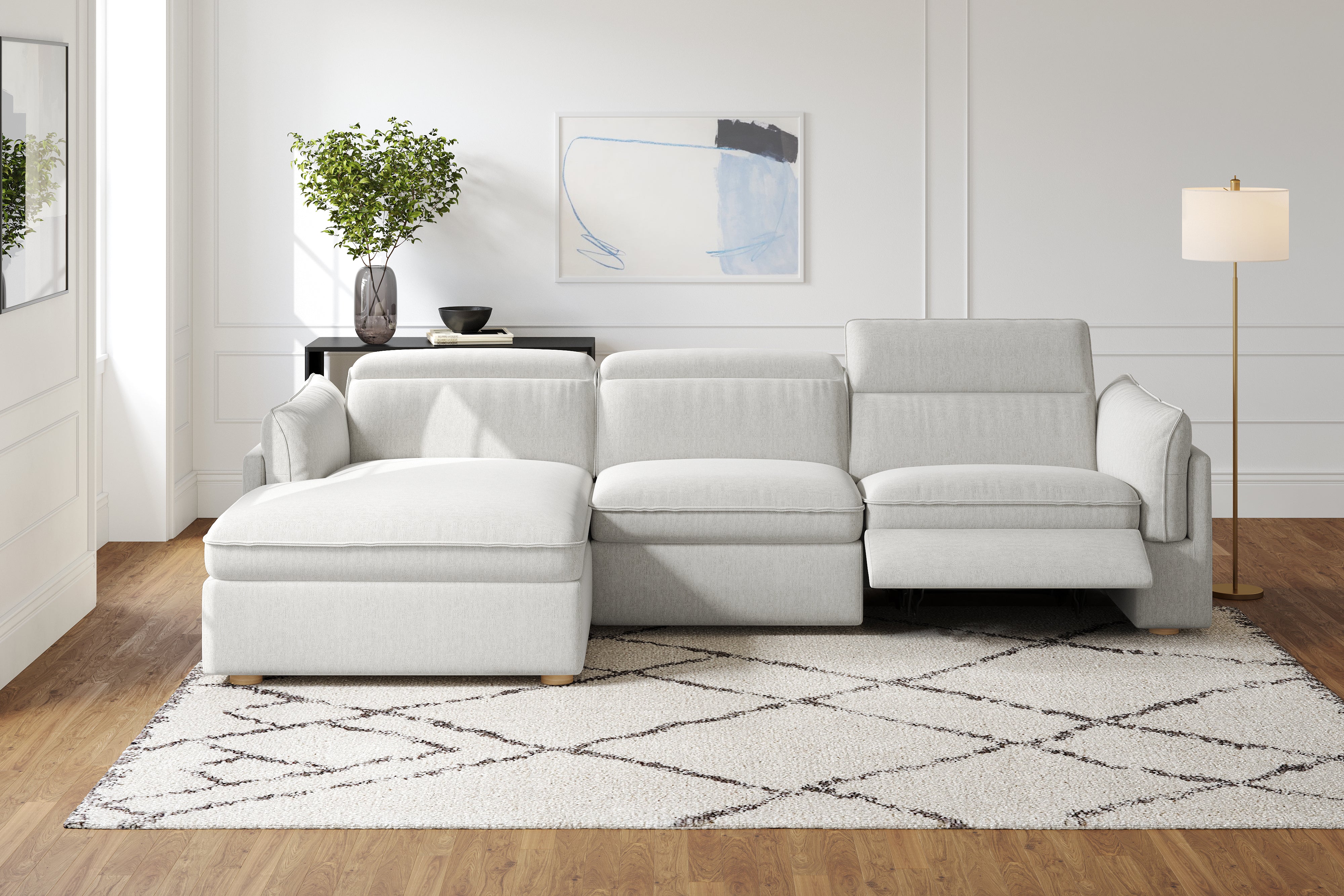 Valencia Fernanda Fabric Modular Sectional Sofa, Three Seats with Left Chaise, Light Grey