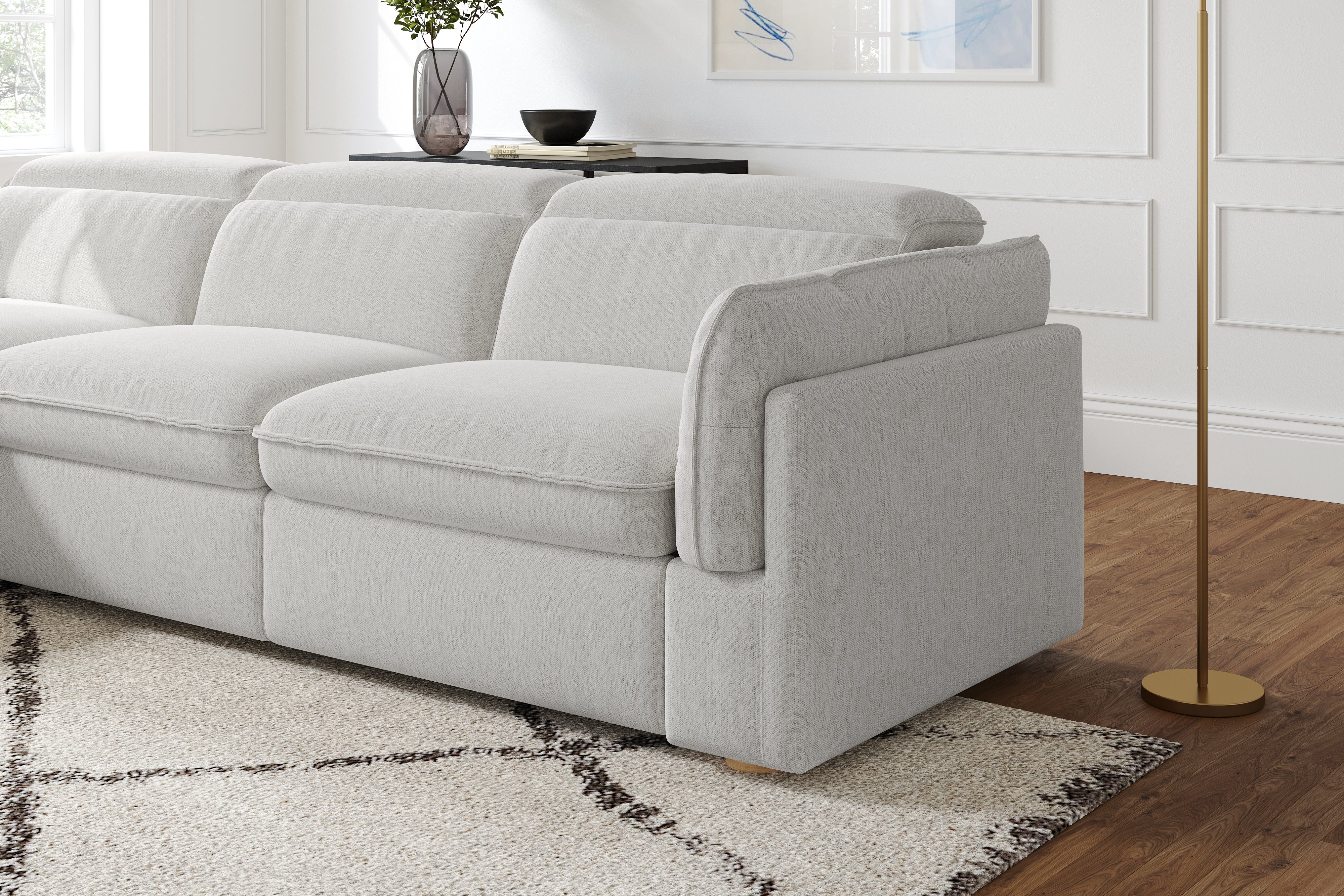 Valencia Fernanda Fabric Modular Sectional Sofa, Three Seats with Left Chaise, Light Grey