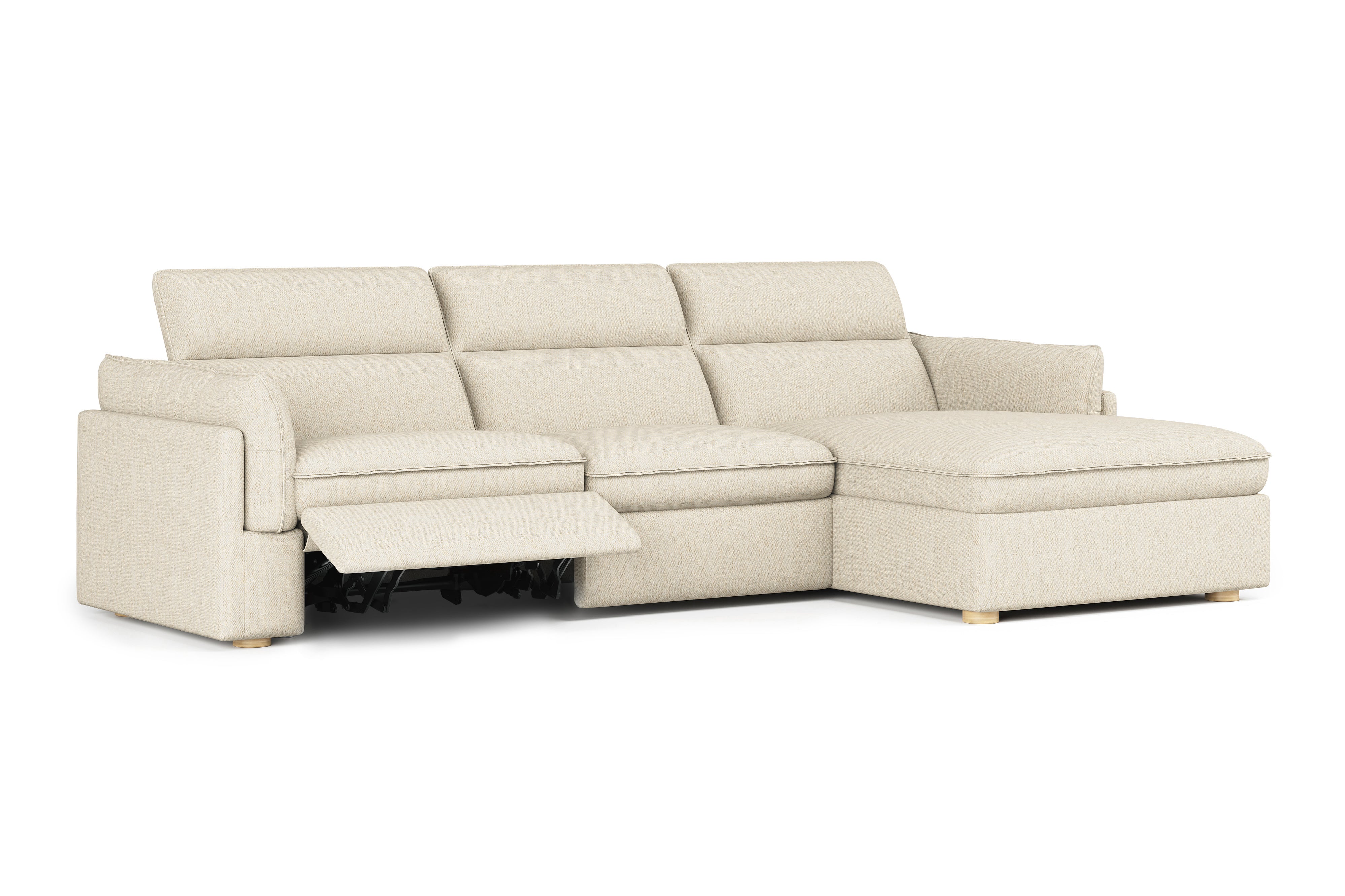 Valencia Fernanda Fabric Modular Sectional Sofa, Three Seats with Right Chaise, Beige