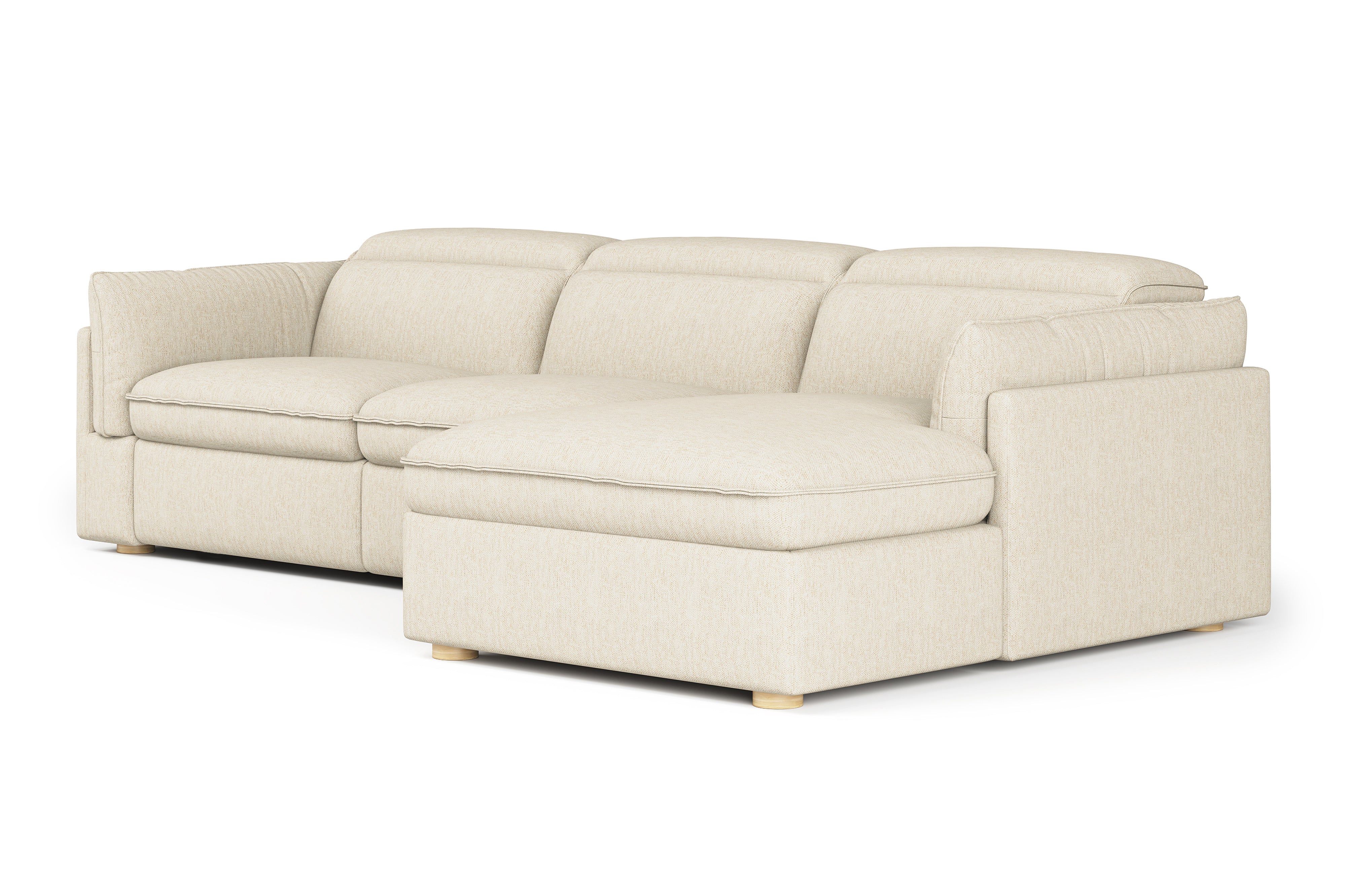 Valencia Fernanda Fabric Modular Sectional Sofa, Three Seats with Right Chaise, Beige