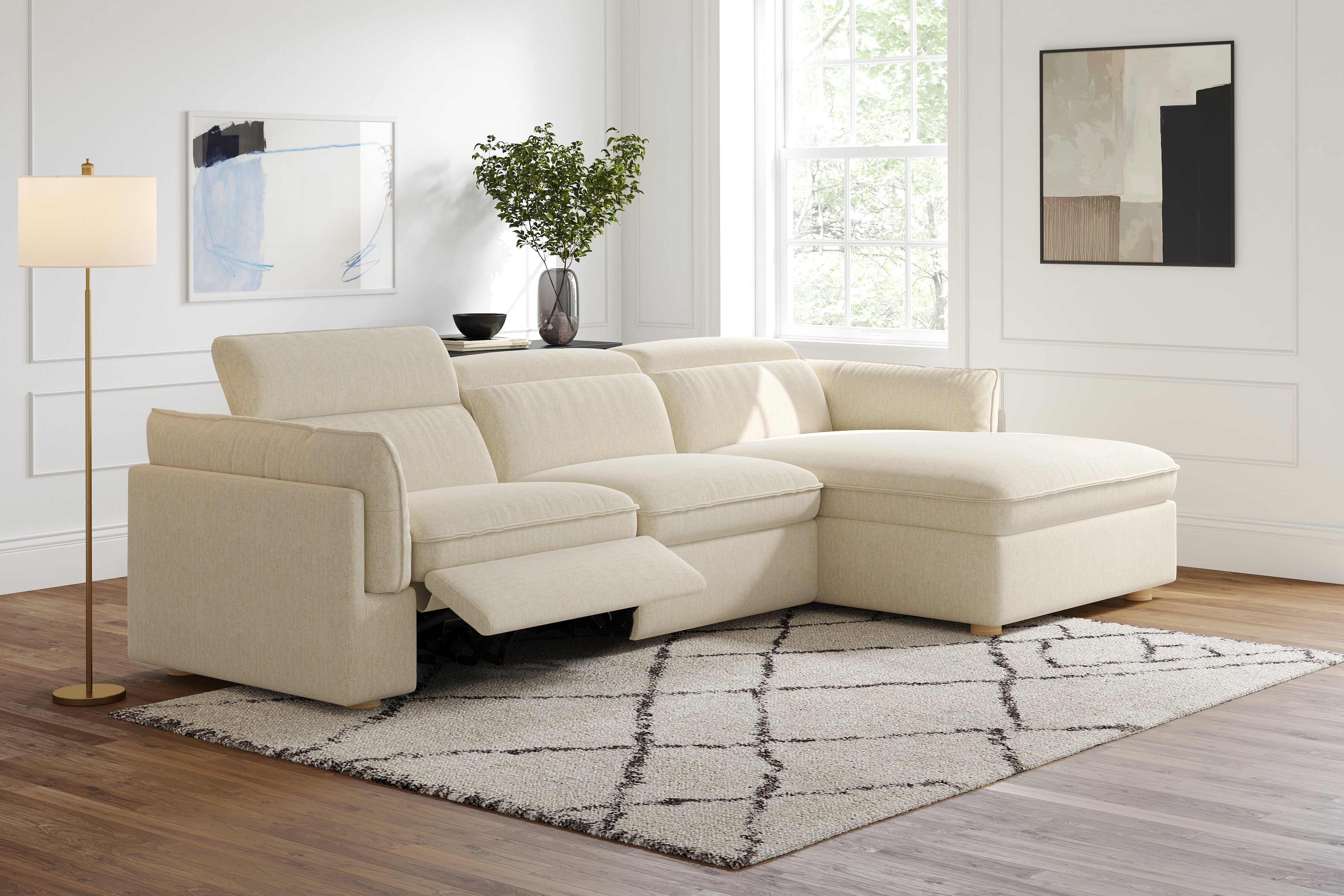 Valencia Fernanda Fabric Modular Sectional Sofa, Three Seats with Right Chaise, Beige