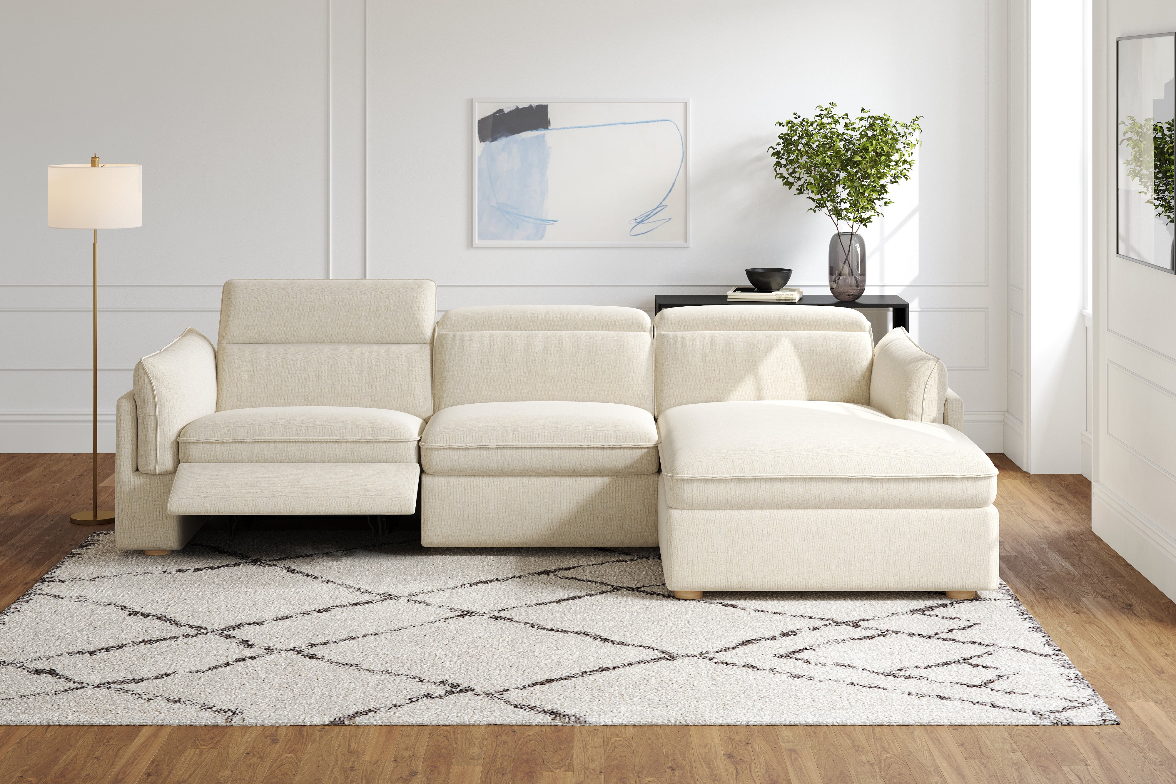 Valencia Fernanda Fabric Modular Sectional Sofa, Three Seats with Right Chaise, Beige