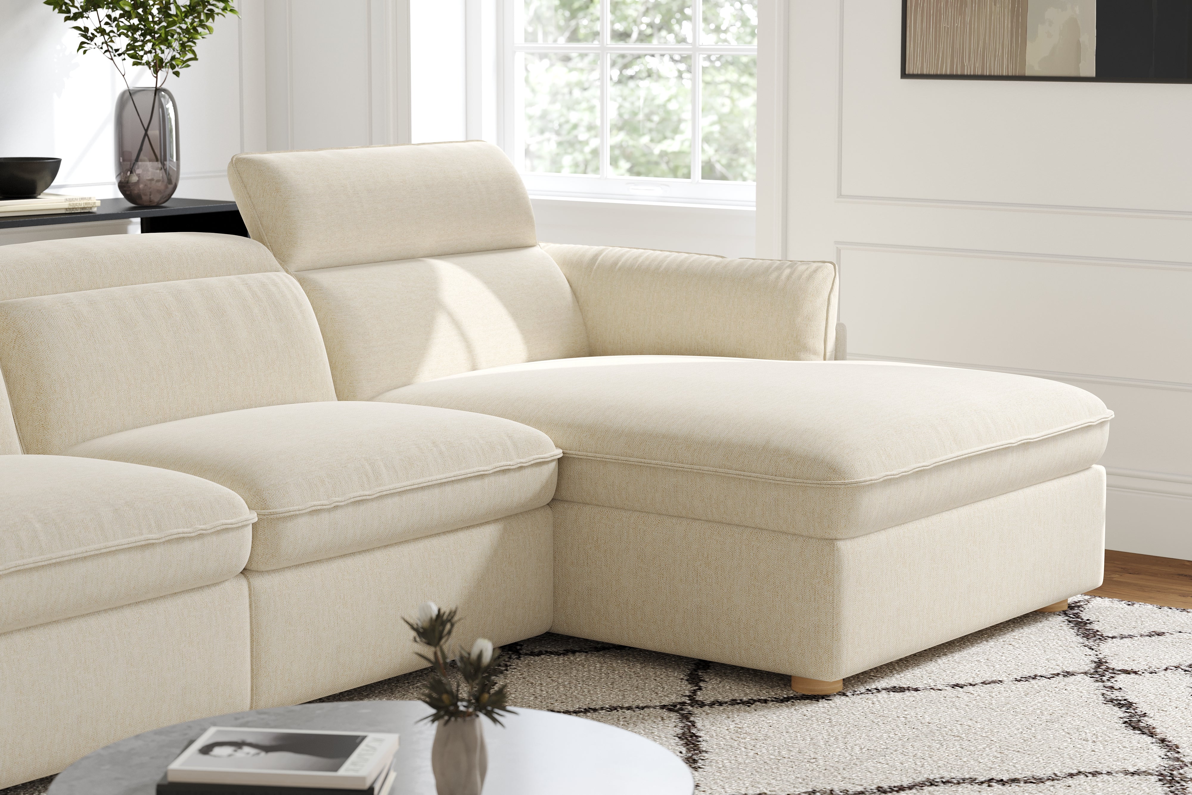 Valencia Fernanda Fabric Modular Sectional Sofa, Three Seats with Right Chaise, Beige