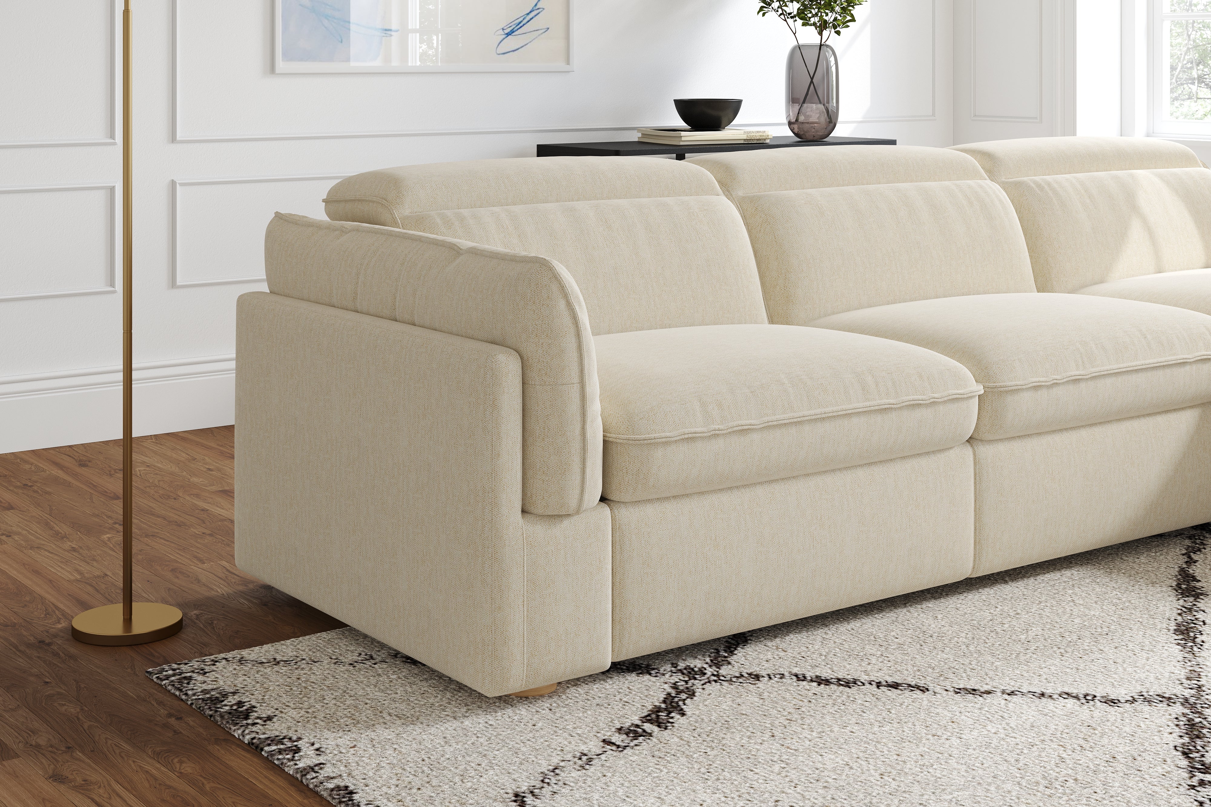 Valencia Fernanda Fabric Modular Sectional Sofa, Three Seats with Right Chaise, Beige