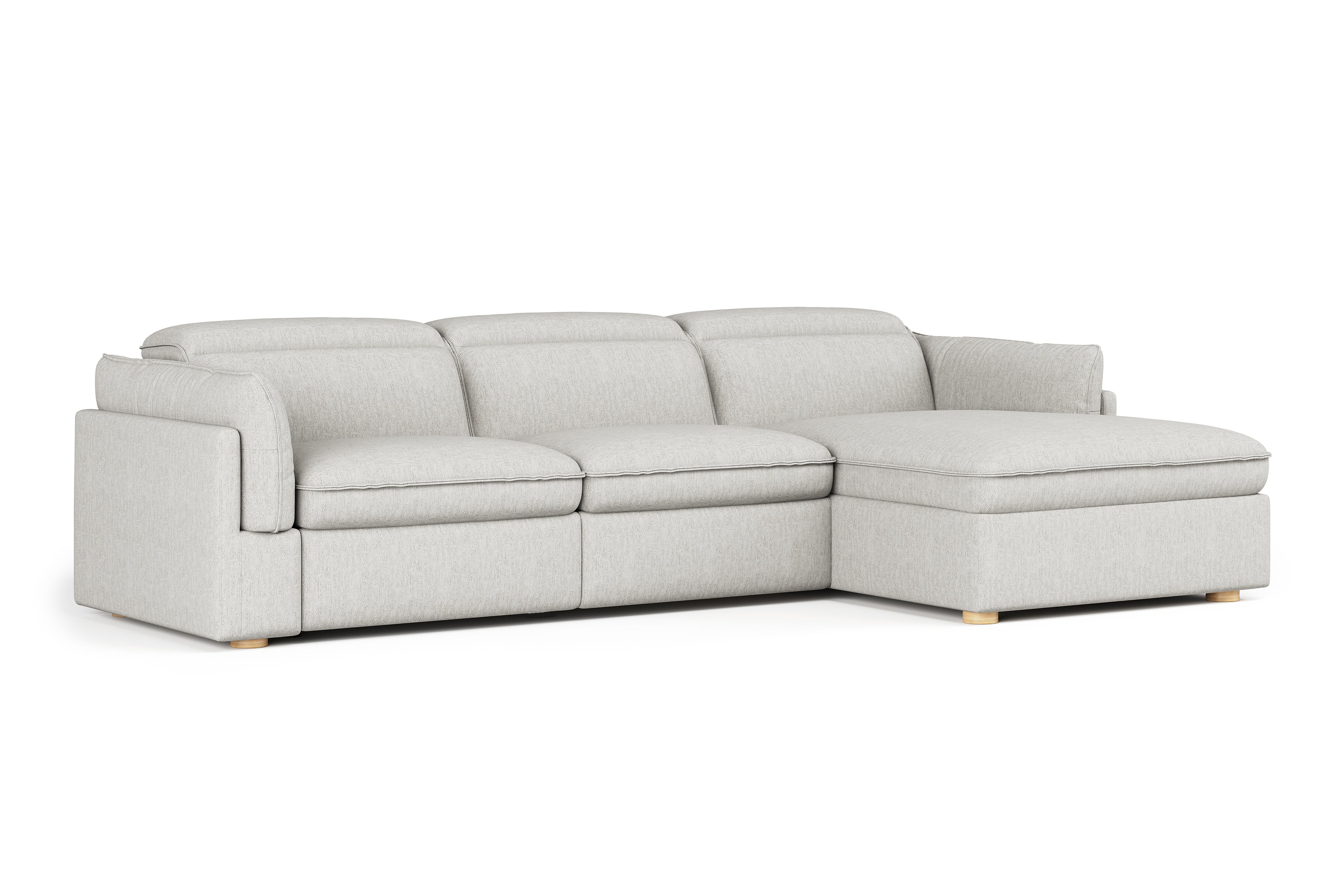 Valencia Fernanda Fabric Modular Sectional Sofa, Three Seats with Right Chaise, Light Grey