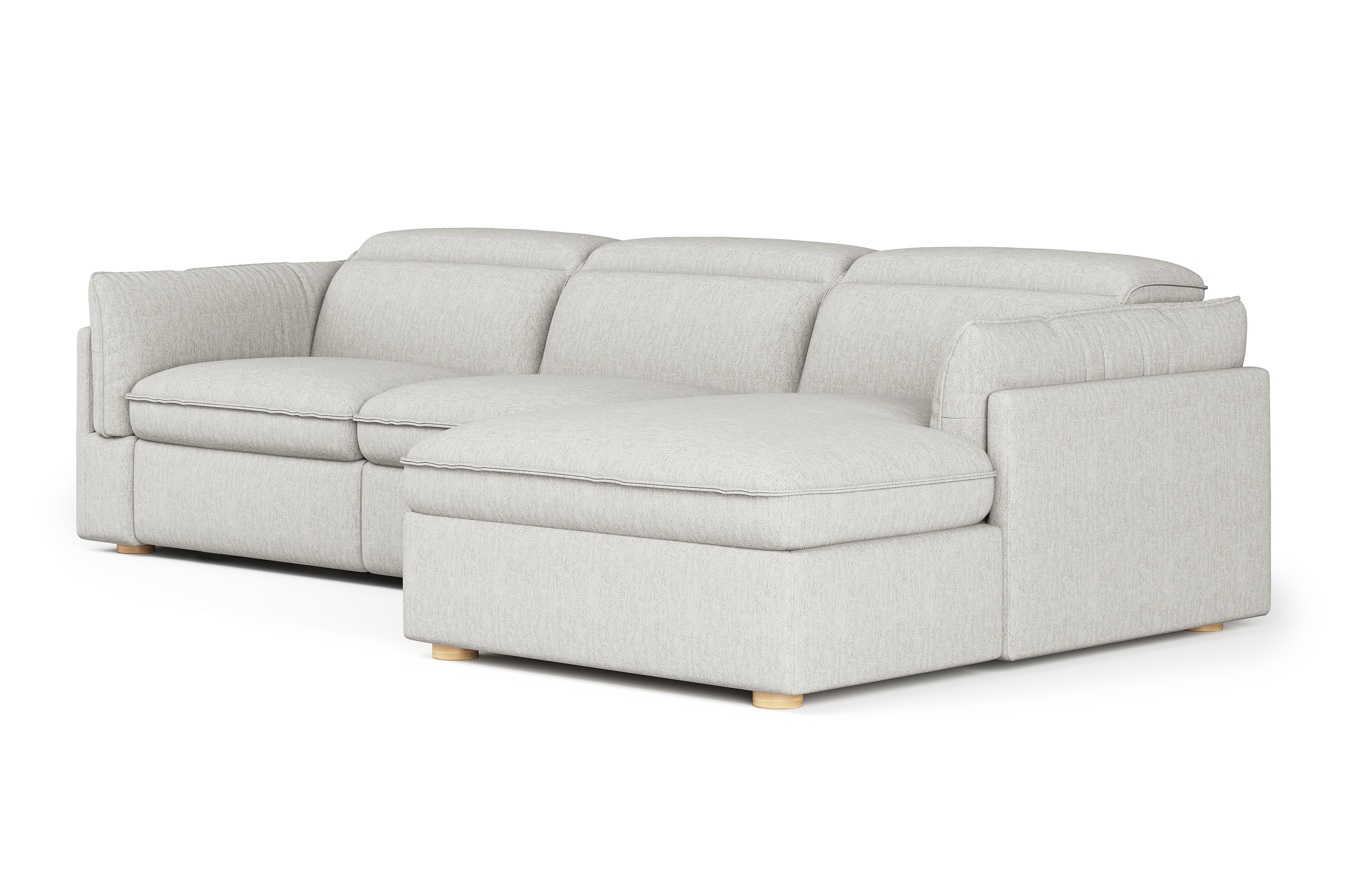 Valencia Fernanda Fabric Modular Sectional Sofa, Three Seats with Right Chaise, Light Grey