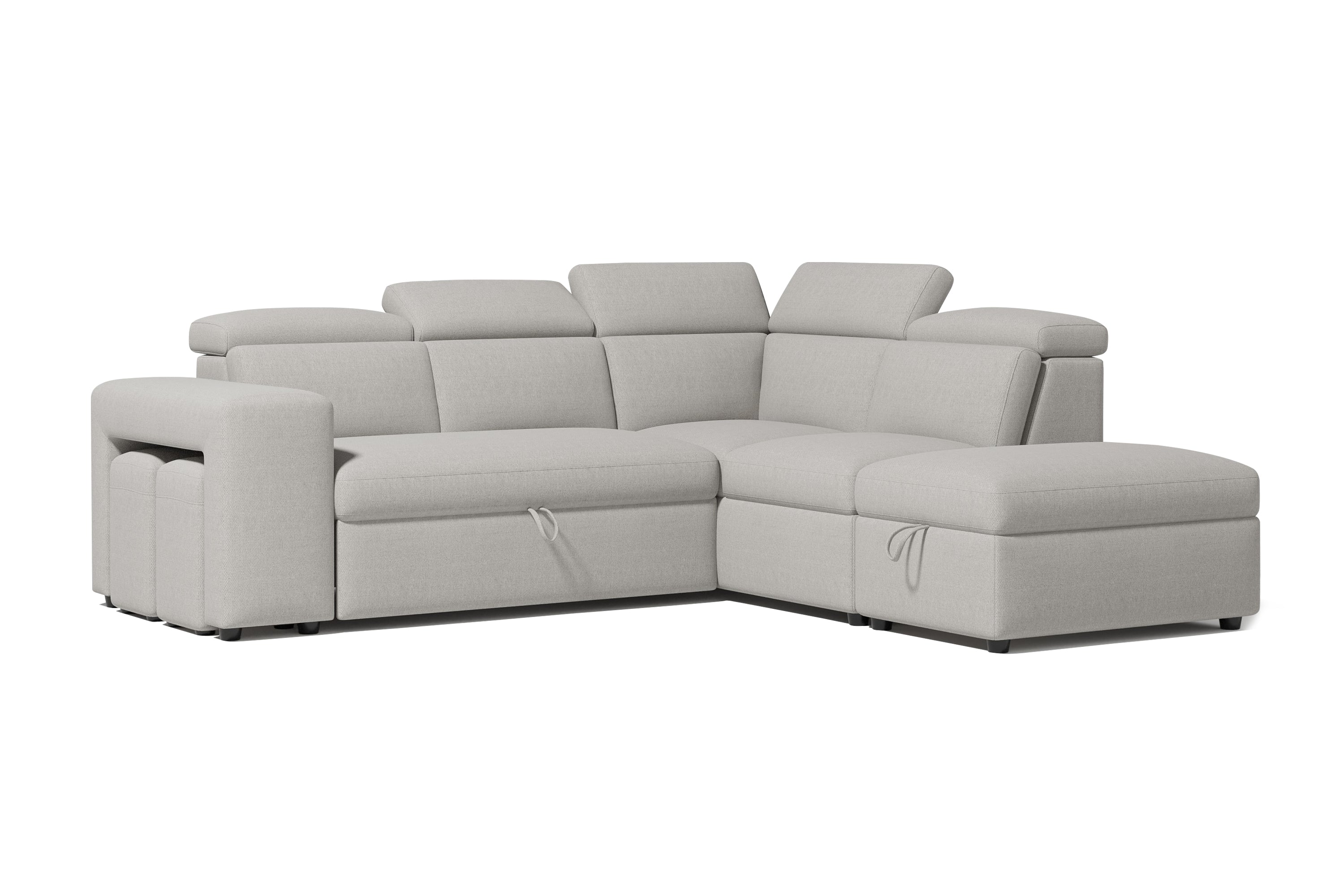 Valencia Finn Fabric Sectional Sofa Bed with Right Hand Storage, Light Grey