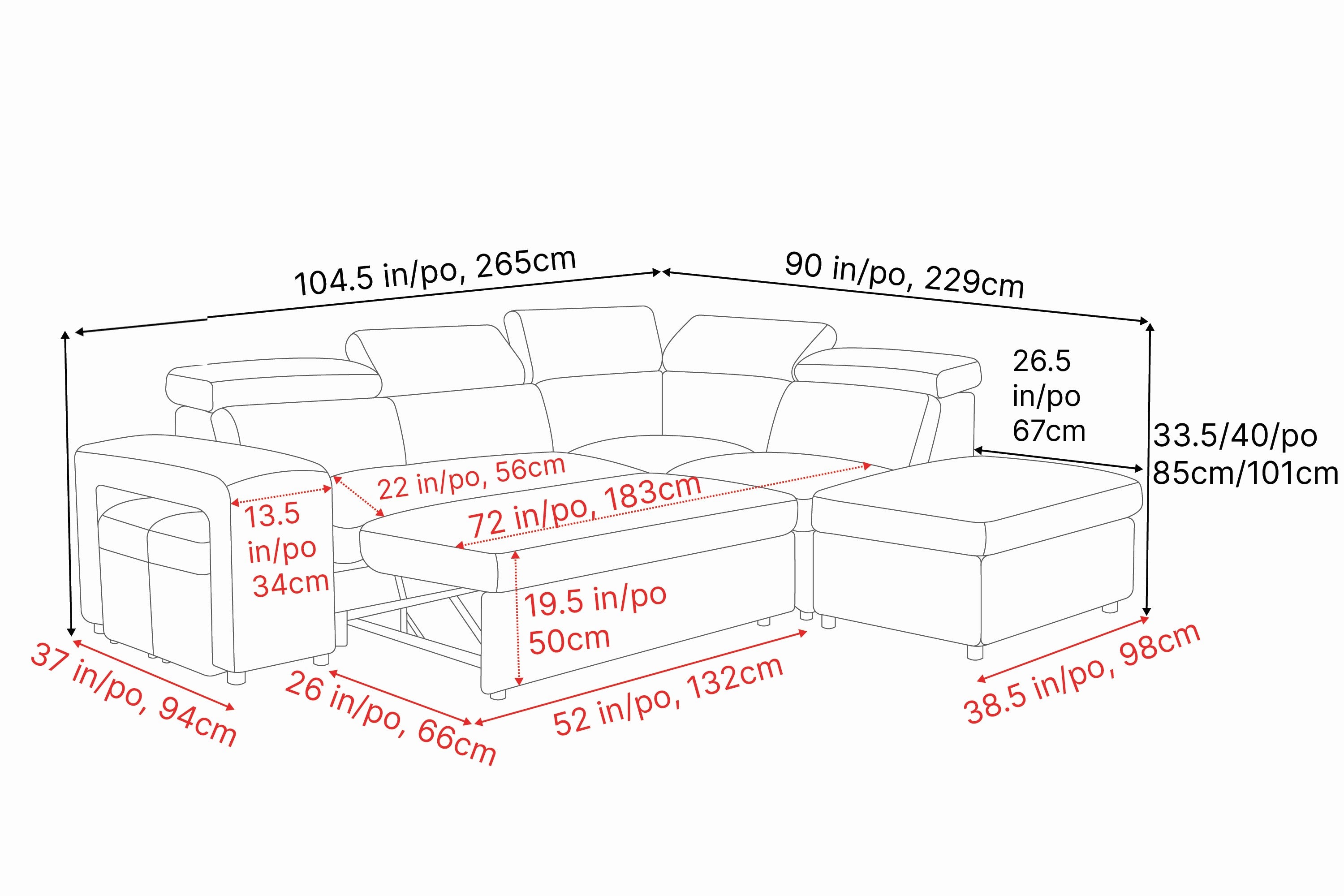 Valencia Finn Fabric Sectional Sofa Bed with Right Hand Storage, Light Grey