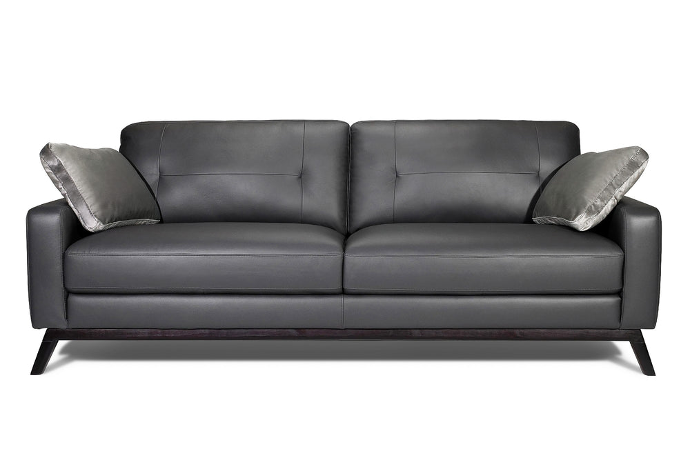 Valencia Francesca Mid Century Top Grain Leather Wide Seat Sofa, Charcoal Grey