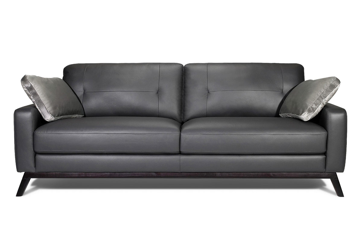 Valencia Francesca Mid Century Top Grain Leather Wide Seat Sofa, Charcoal Grey