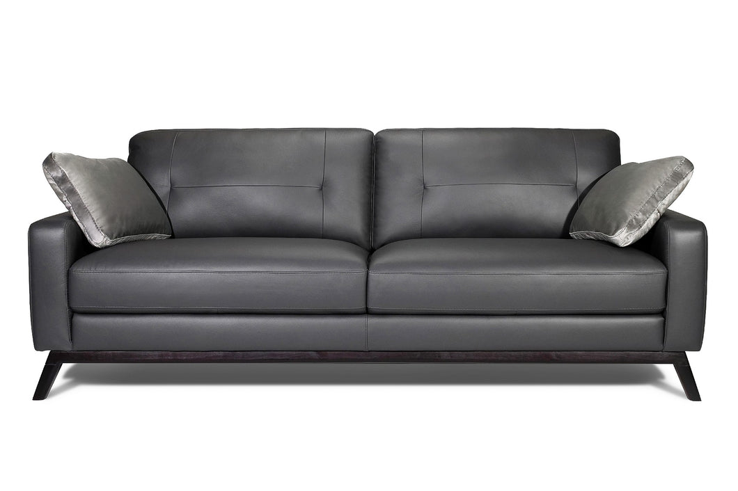 Valencia Francesca Mid Century Top Grain Leather Wide Seat Sofa, Charcoal Grey