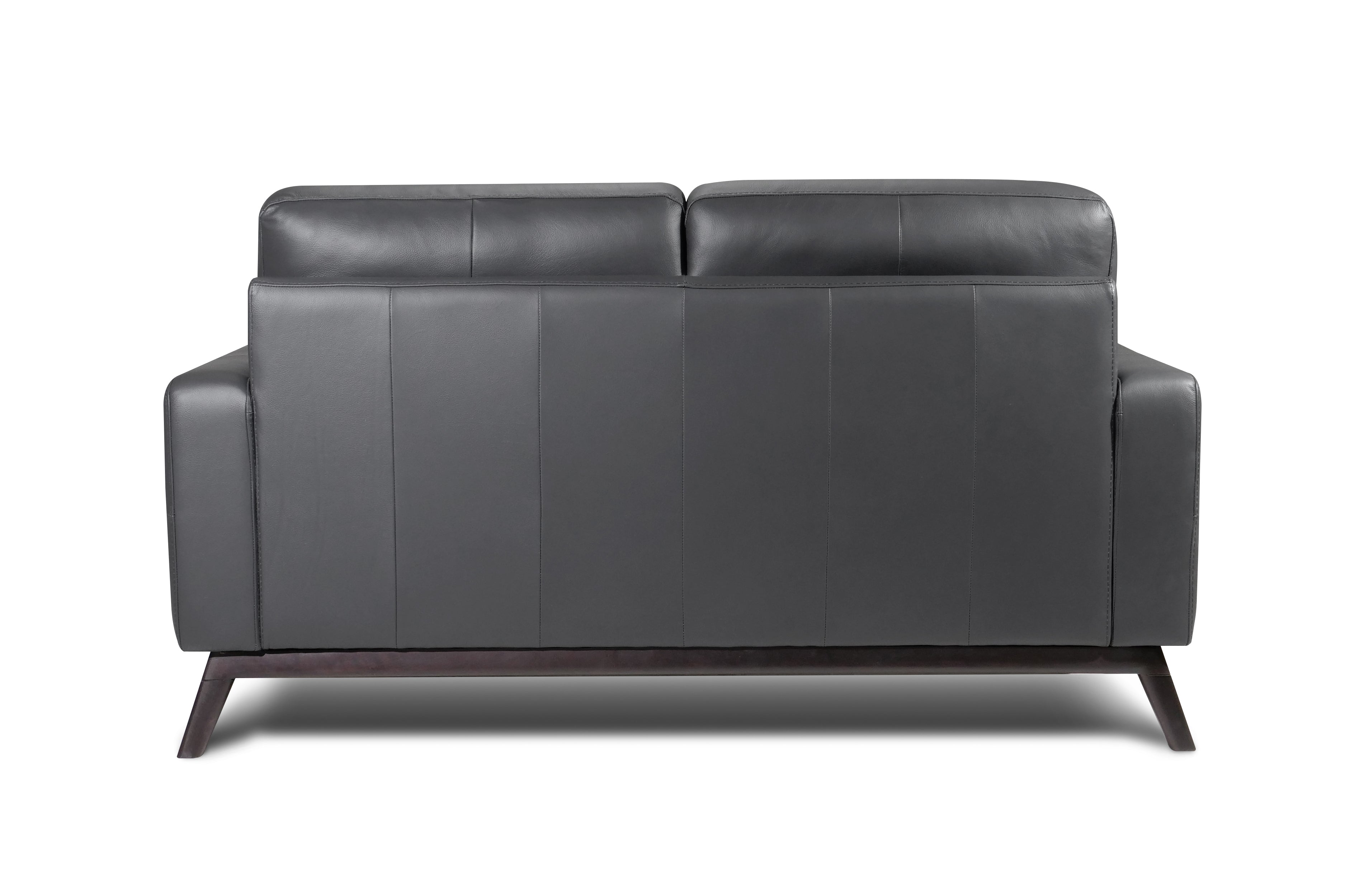 Valencia Francesca Mid Century Top Grain Leather Loveseat Sofa, Charcoal Grey