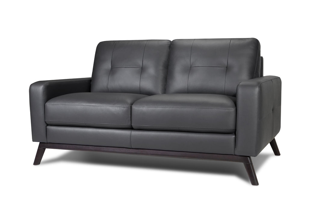 Valencia Francesca Mid Century Top Grain Leather Loveseat Sofa, Charcoal Grey