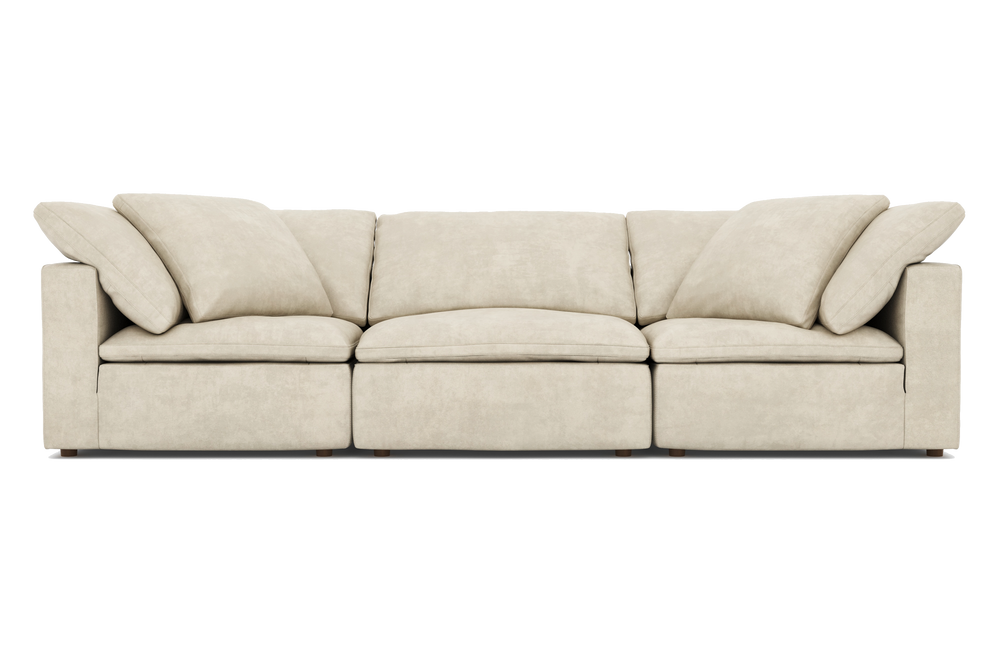 Valencia Charlotte Cloud Premium Alcantara Leather Three Seats Sofa, Beige Color