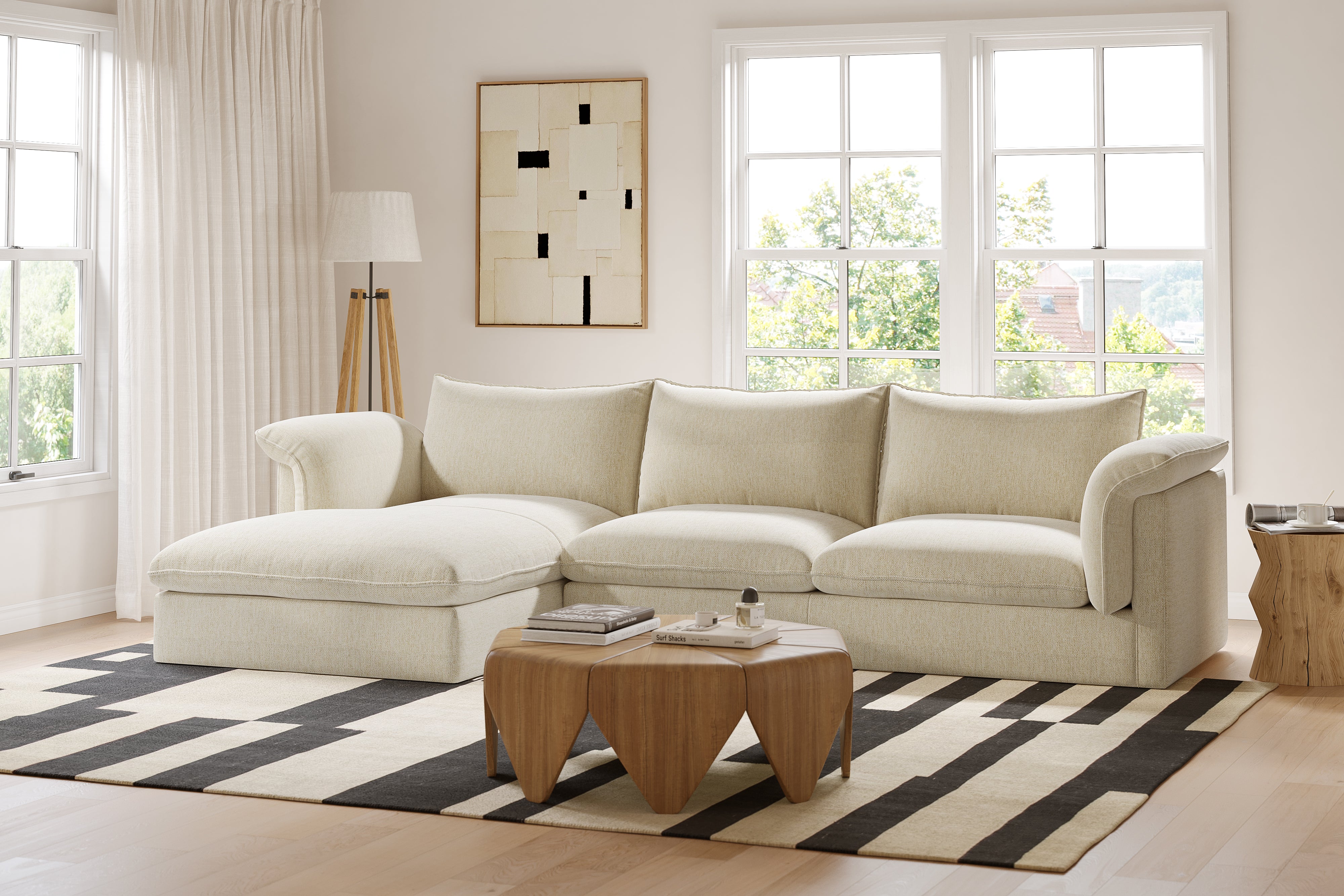 Valencia Frederick Fabric Modular Sofa, Three Seats With Left Chaise, Beige