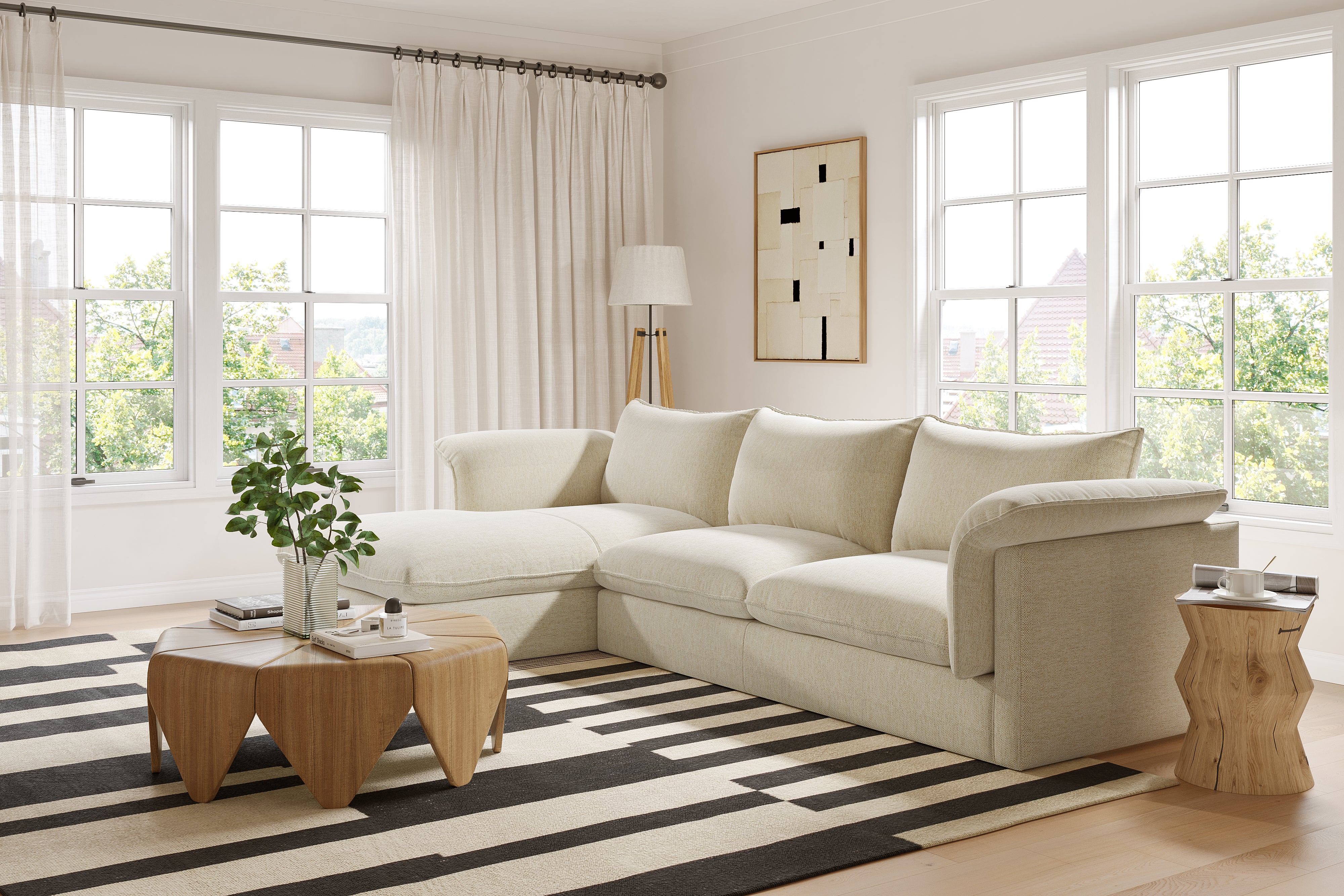 Valencia Frederick Fabric Modular Sofa, Three Seats With Left Chaise, Beige