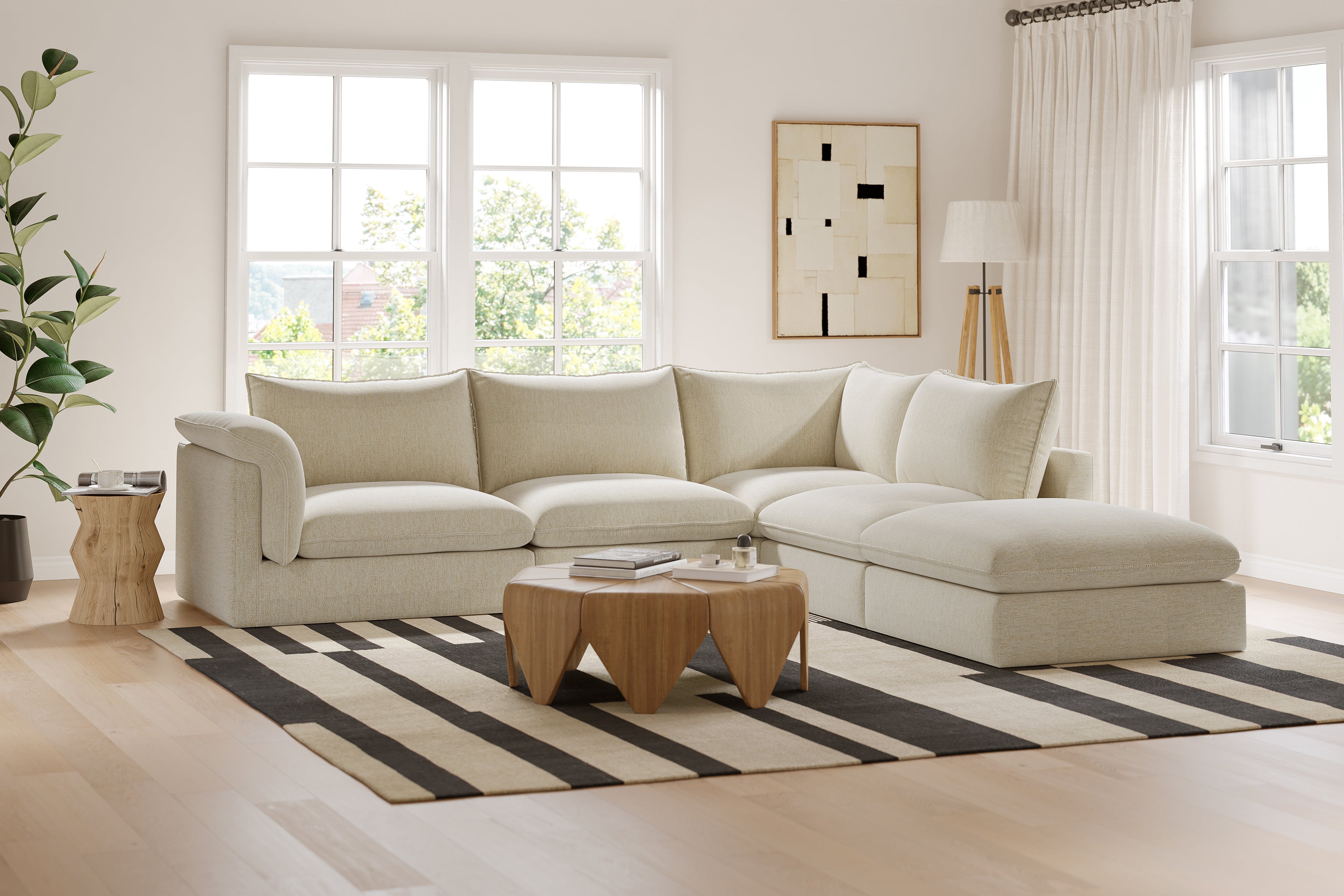 Valencia Frederick Fabric Modular Sofa, 4 Seater Left Arm with Ottoman, Beige