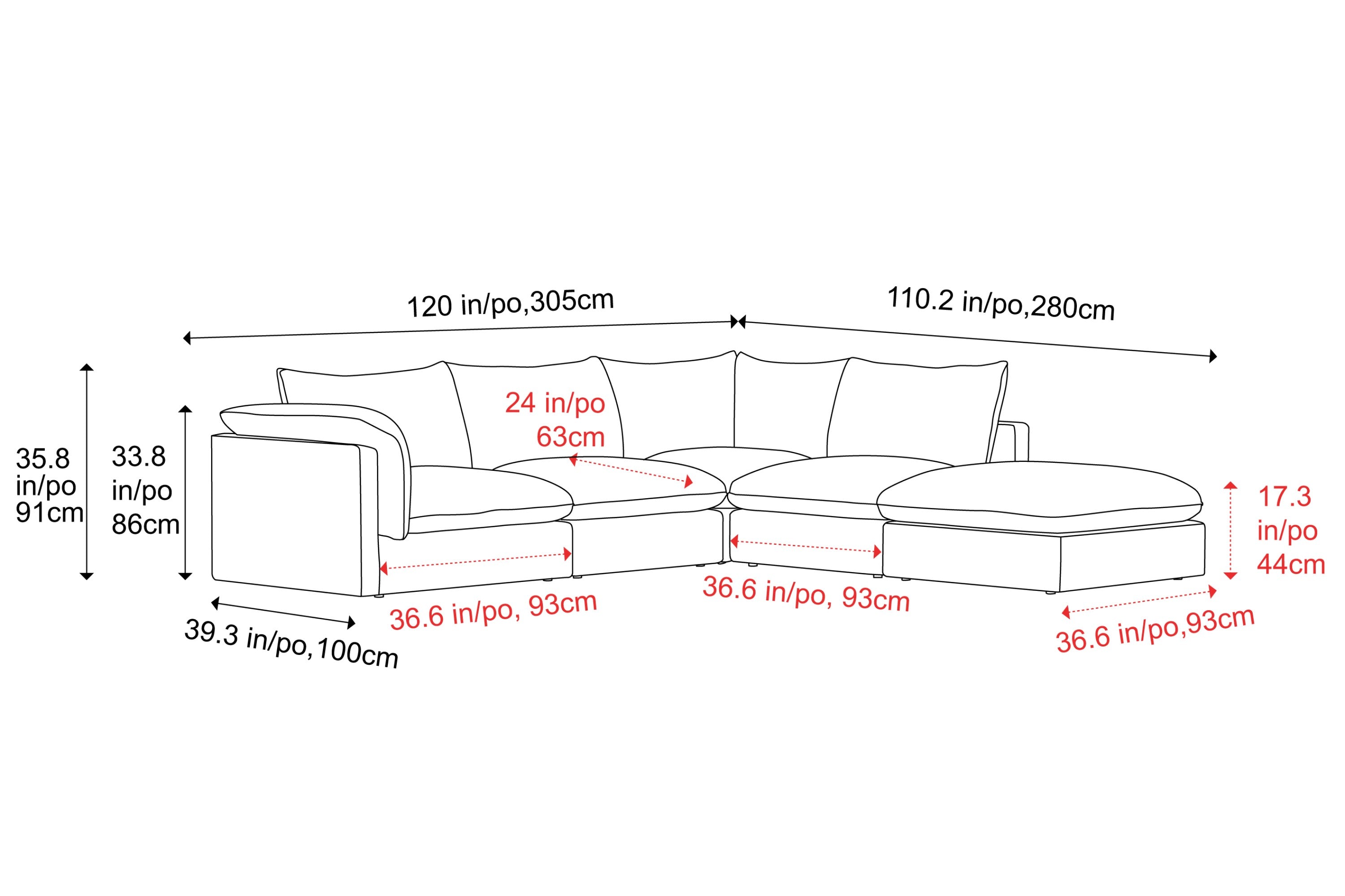 Valencia Frederick Fabric Modular Sofa, 4 Seater Left Arm with Ottoman, Beige