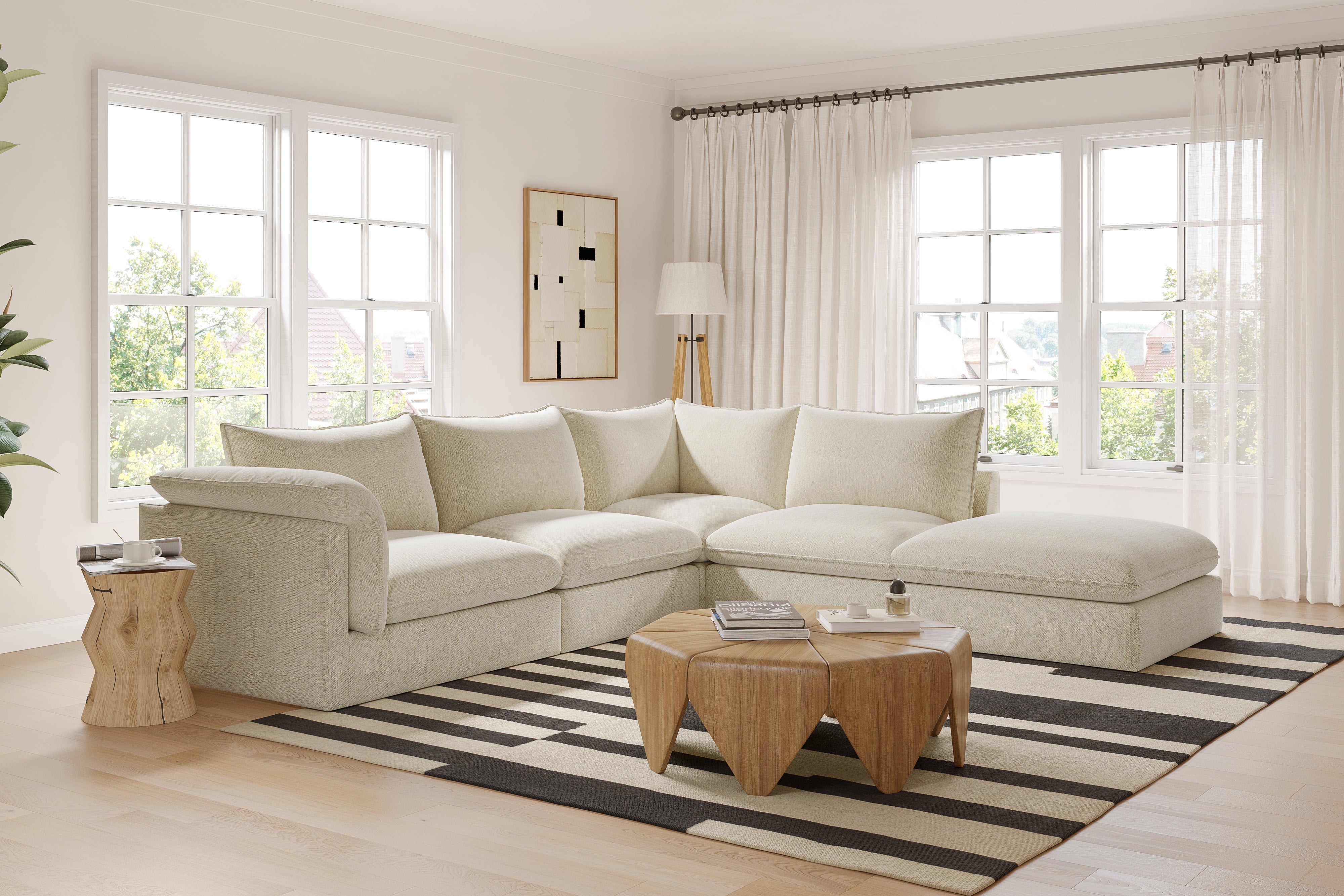 Valencia Frederick Fabric Modular Sofa, 4 Seater Left Arm with Ottoman, Beige